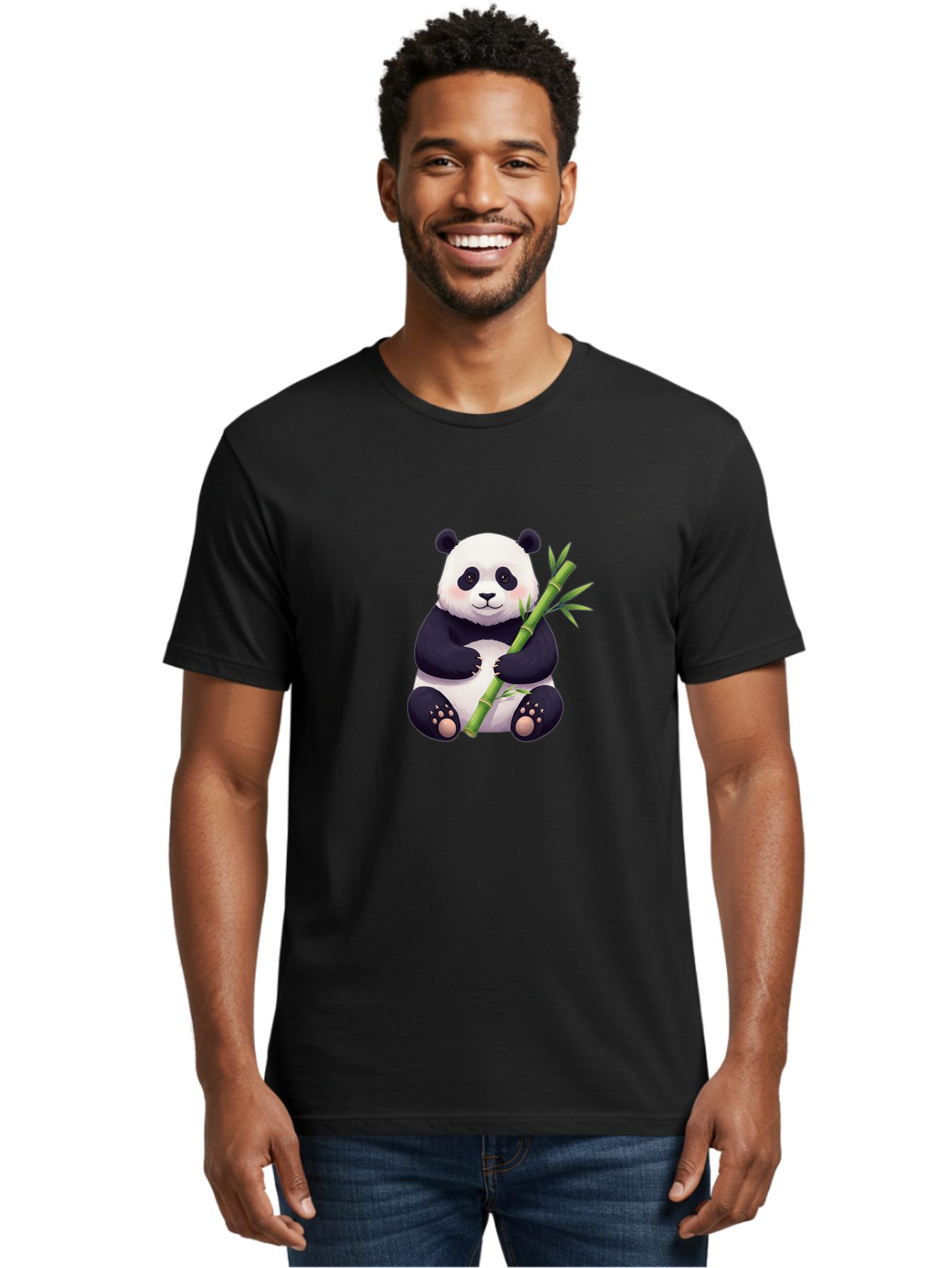Panda-With-Bamboo Men'S Graphic Tee, 100% Cotton, Comfortable Casual Summer Wear, Machine Washable, Cartoon Panda, Giant Panda, Bamboo, Cute Animal, Black And White Fur, Adorable, Charming, Animal Lover, Wildlife, Conservation Bae607 17