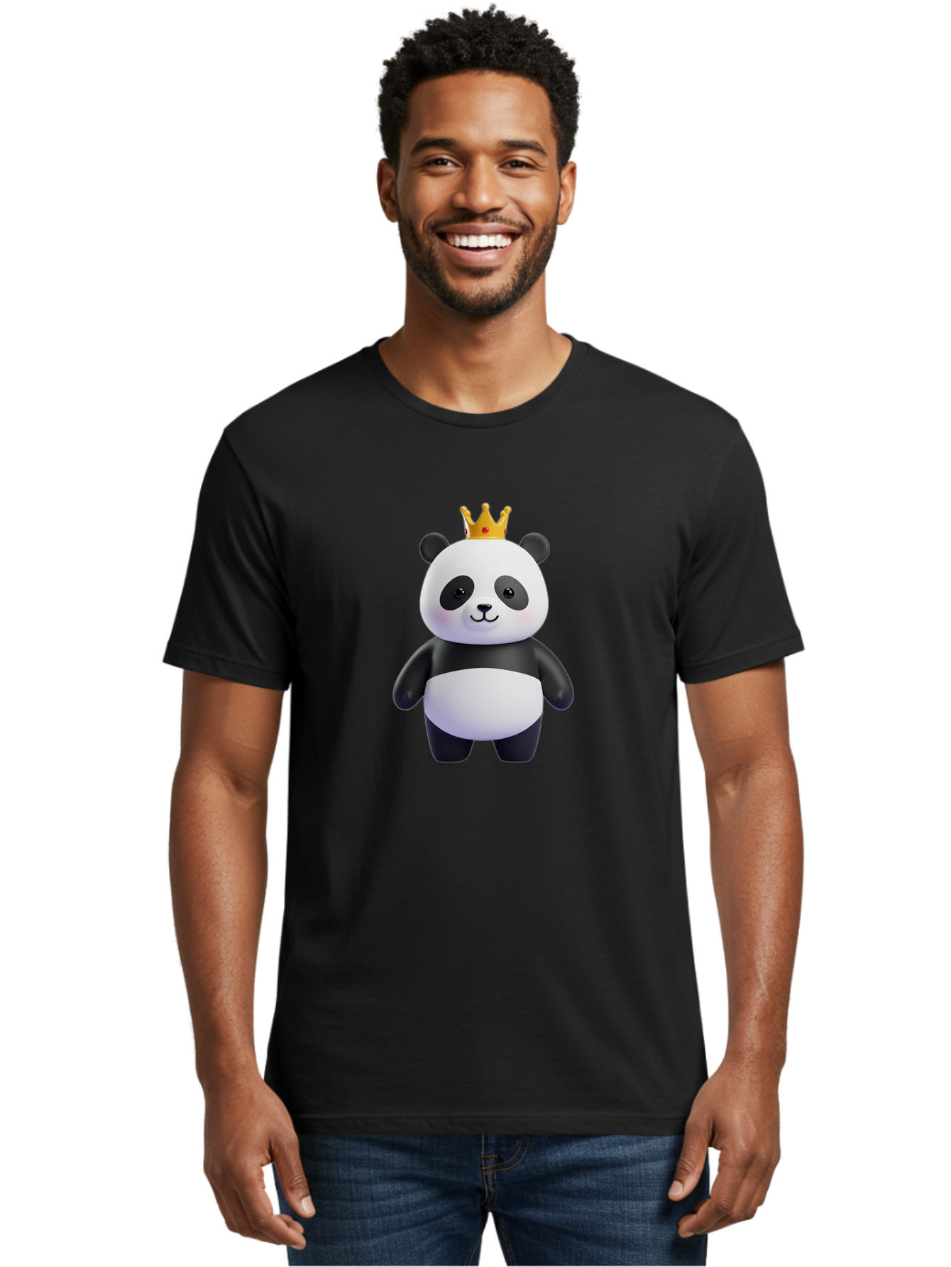 Panda-With-Crown-3 Men'S Graphic Tee, 100% Cotton, Comfortable Casual Summer Wear, Machine Washable, Cartoon Panda Bear, Cute Illustration, Panda With Crown, Golden Crown, Kawaii Character, Adorable Animal, Black And White Panda, Funny Panda, Bae610 27
