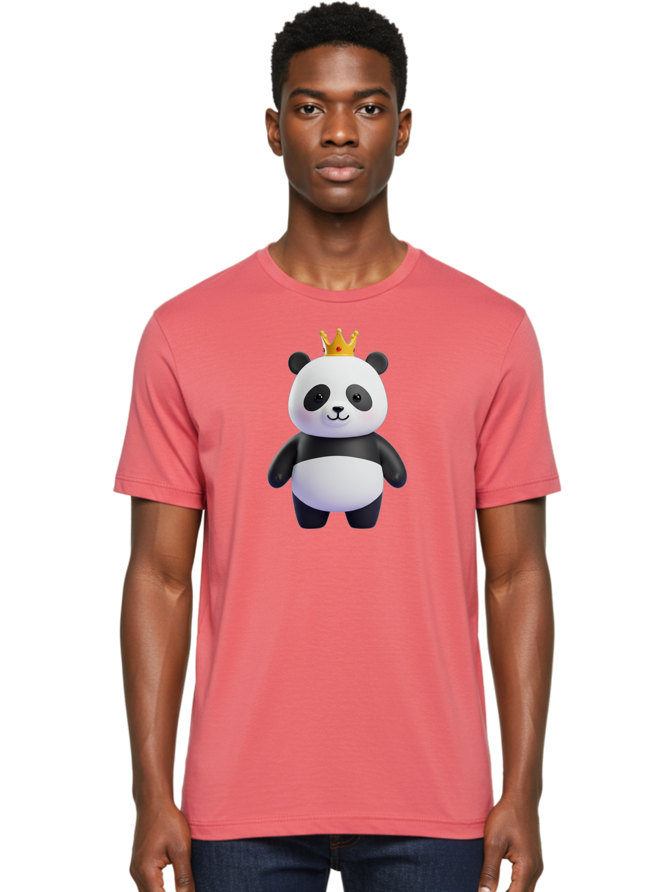 Panda-With-Crown-3 Men'S Graphic Tee, 100% Cotton, Comfortable Casual Summer Wear, Machine Washable, Cartoon Panda Bear, Cute Illustration, Panda With Crown, Golden Crown, Kawaii Character, Adorable Animal, Black And White Panda, Funny Panda, Bae610 26
