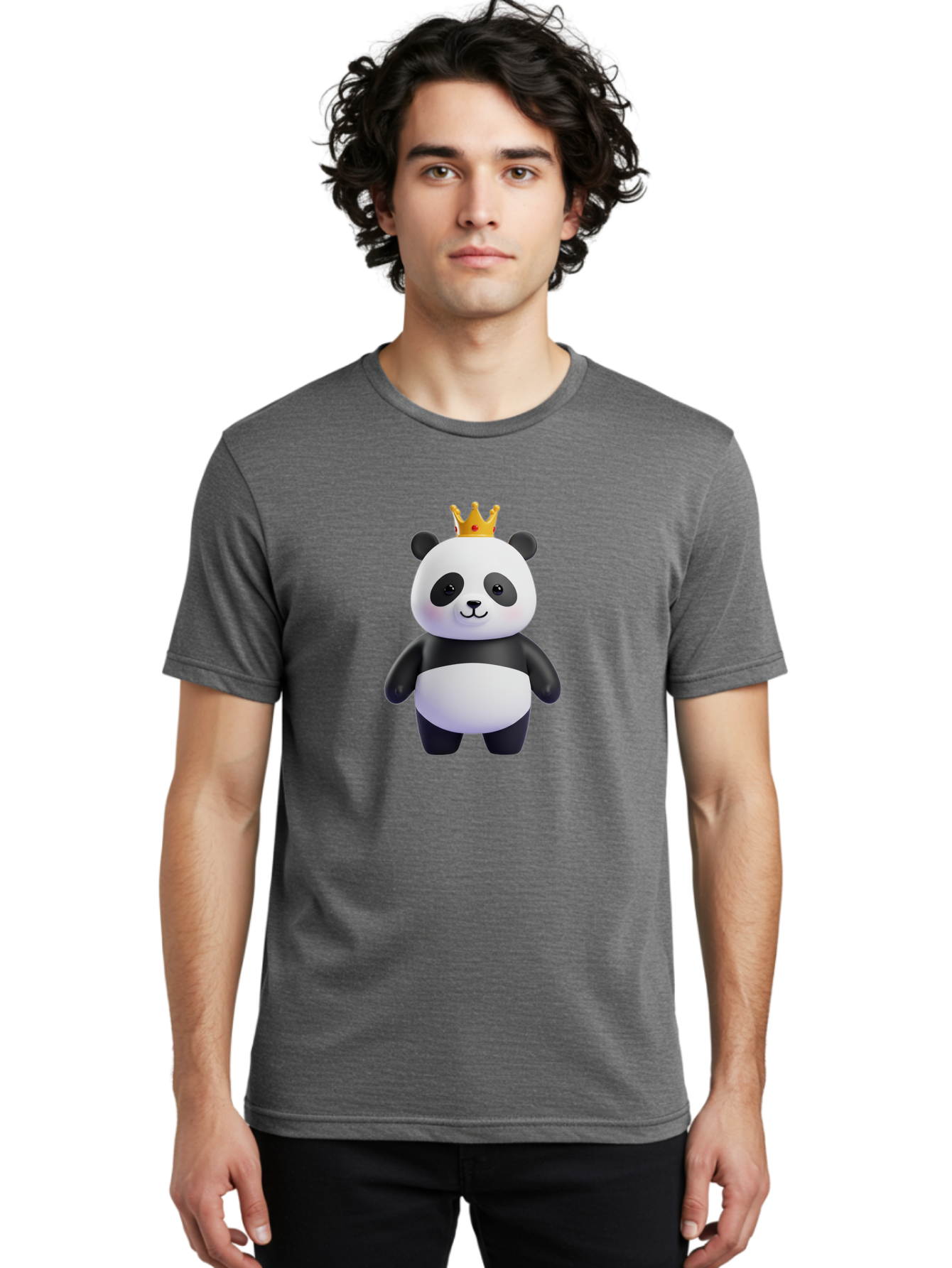Panda-With-Crown-3 Men'S Graphic Tee, 100% Cotton, Comfortable Casual Summer Wear, Machine Washable, Cartoon Panda Bear, Cute Illustration, Panda With Crown, Golden Crown, Kawaii Character, Adorable Animal, Black And White Panda, Funny Panda, Bae610 16