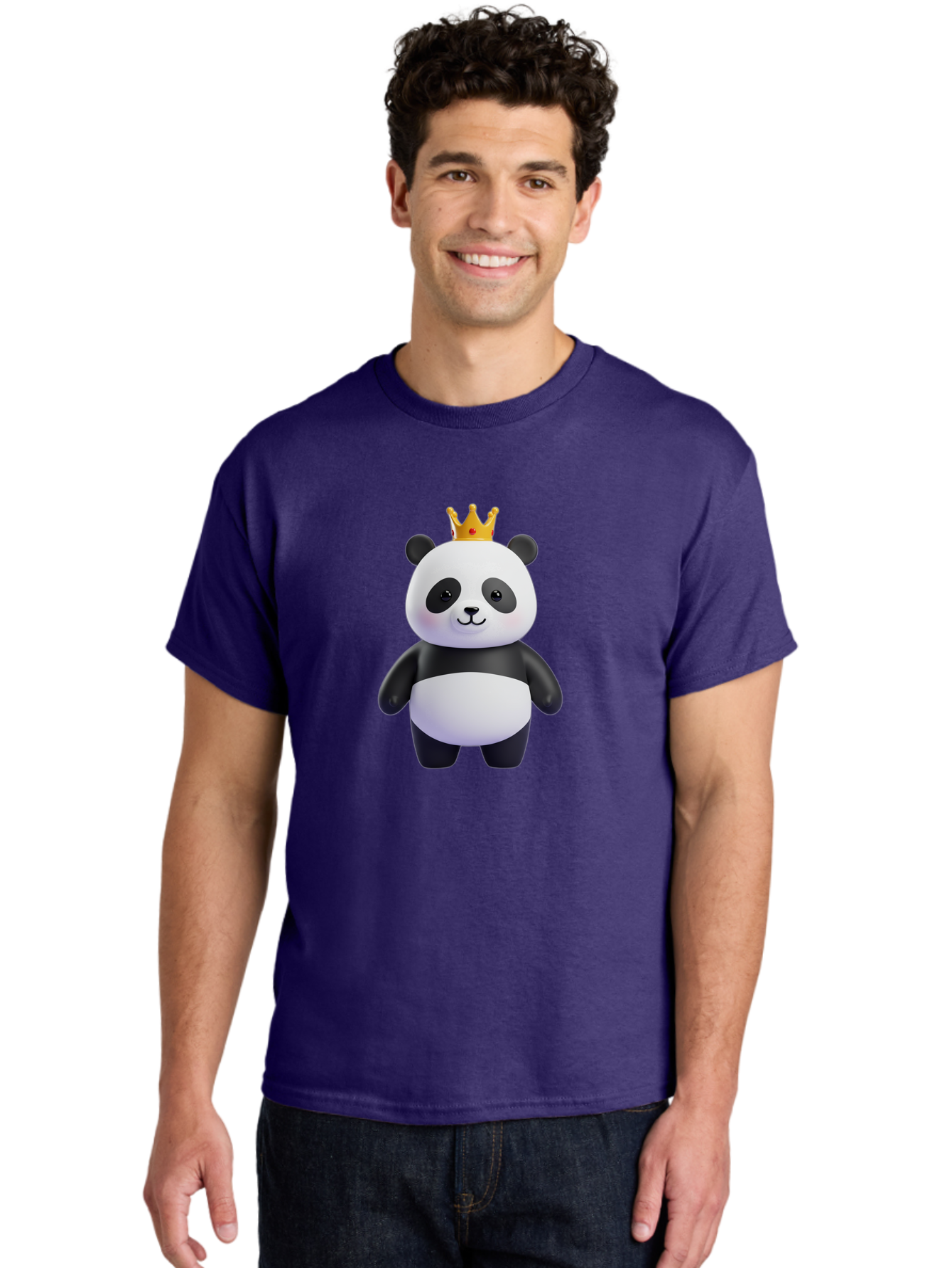 Panda-With-Crown-3 Men'S Graphic Tee, 100% Cotton, Comfortable Casual Summer Wear, Machine Washable, Cartoon Panda Bear, Cute Illustration, Panda With Crown, Golden Crown, Kawaii Character, Adorable Animal, Black And White Panda, Funny Panda, Bae610 21