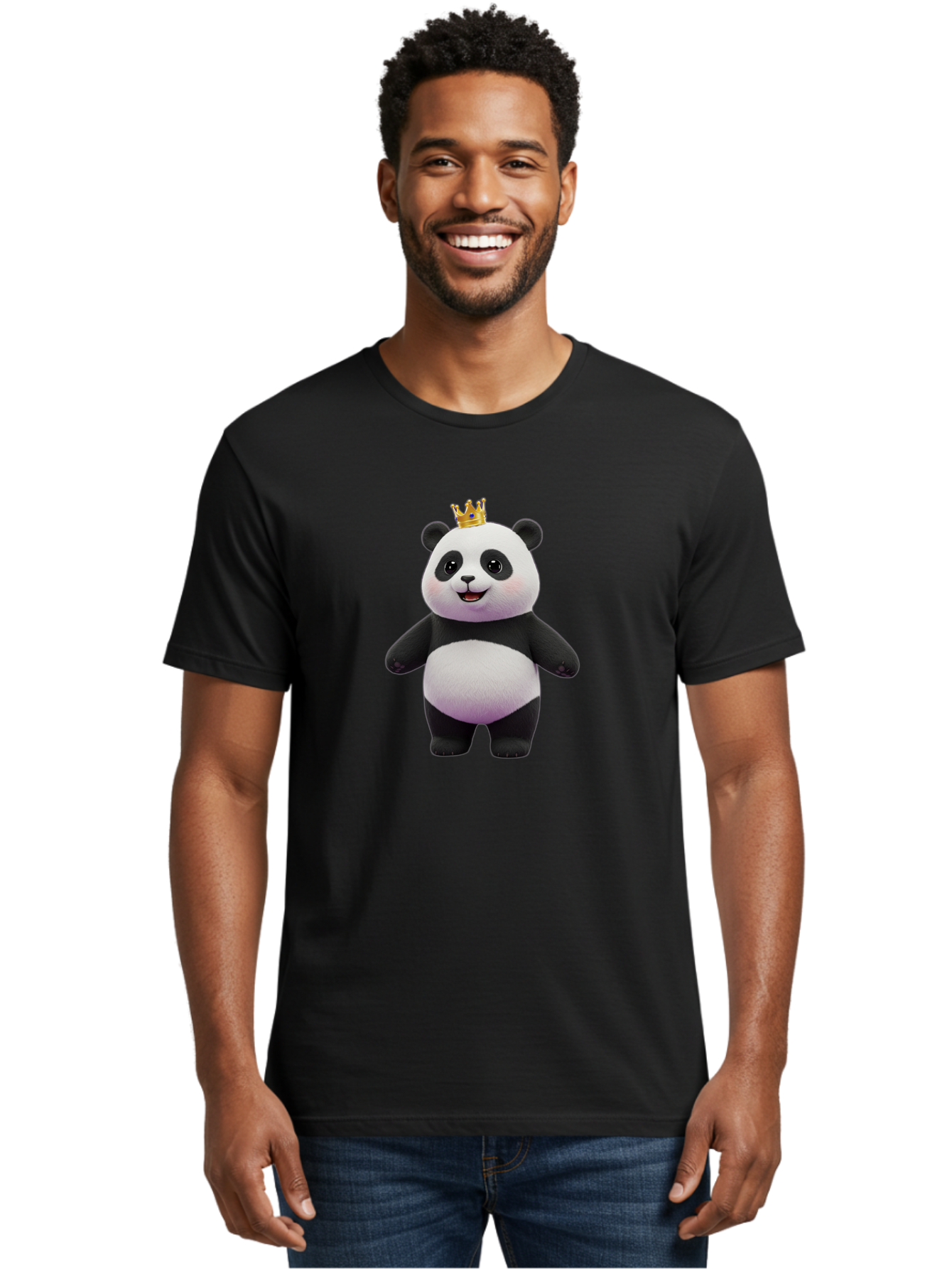 Panda-With-Crown-5 Men'S Graphic Tee, 100% Cotton, Comfortable Casual Summer Wear, Machine Washable, Cartoon Panda Bear, Cute Animal Character, Black And White Panda, Gold Crown, Regal Animal, Funny Cartoon, Adorable Creature, Bae612 21