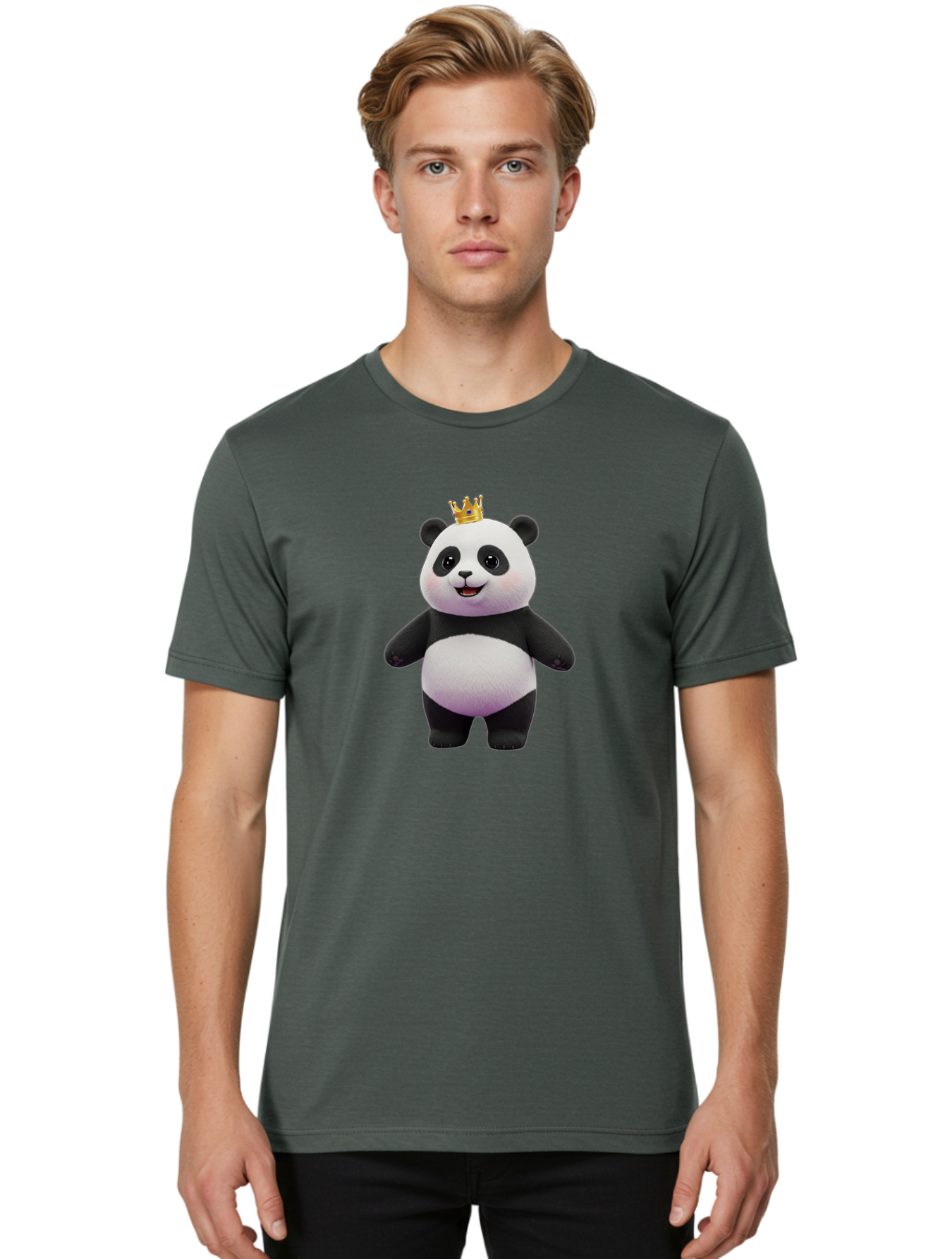 Panda-With-Crown-5 Men'S Graphic Tee, 100% Cotton, Comfortable Casual Summer Wear, Machine Washable, Cartoon Panda Bear, Cute Animal Character, Black And White Panda, Gold Crown, Regal Animal, Funny Cartoon, Adorable Creature, Bae612 24