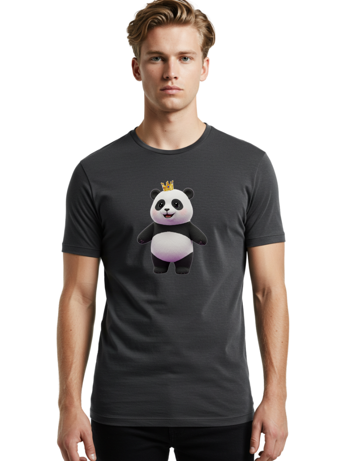 Panda-With-Crown-5 Men'S Graphic Tee, 100% Cotton, Comfortable Casual Summer Wear, Machine Washable, Cartoon Panda Bear, Cute Animal Character, Black And White Panda, Gold Crown, Regal Animal, Funny Cartoon, Adorable Creature, Bae612 18