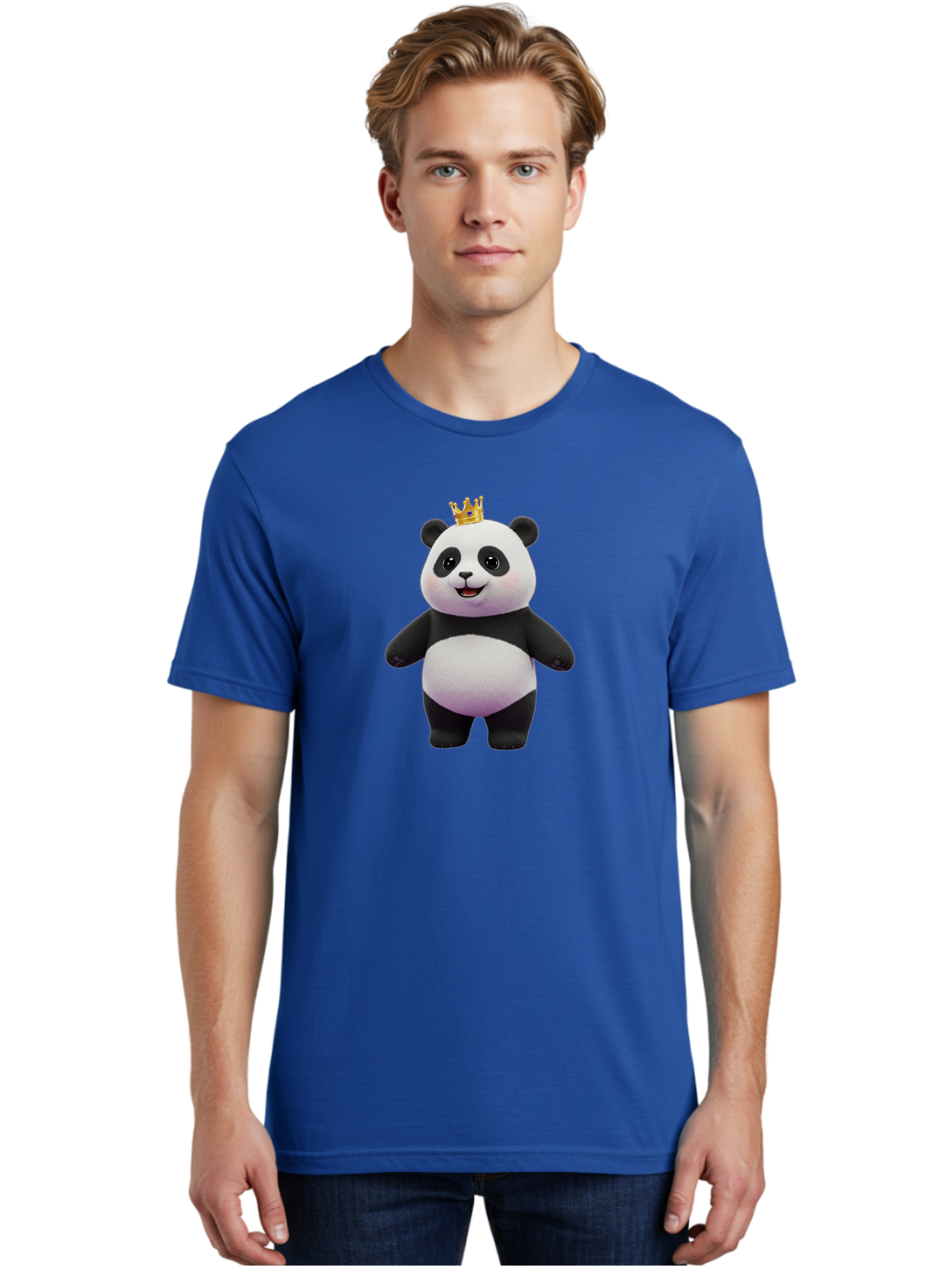 Panda-With-Crown-5 Men'S Graphic Tee, 100% Cotton, Comfortable Casual Summer Wear, Machine Washable, Cartoon Panda Bear, Cute Animal Character, Black And White Panda, Gold Crown, Regal Animal, Funny Cartoon, Adorable Creature, Bae612 27
