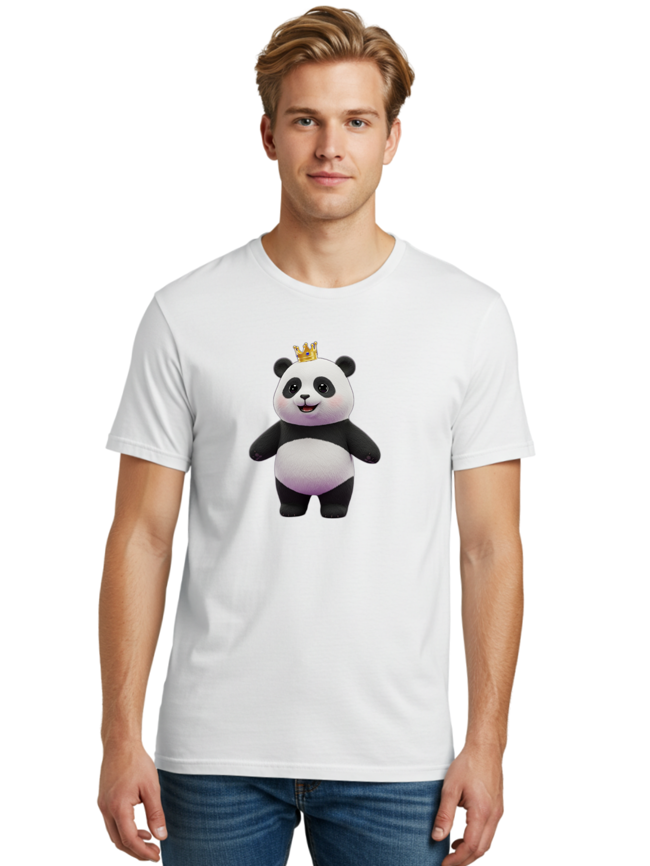 Panda-With-Crown-5 Men'S Graphic Tee, 100% Cotton, Comfortable Casual Summer Wear, Machine Washable, Cartoon Panda Bear, Cute Animal Character, Black And White Panda, Gold Crown, Regal Animal, Funny Cartoon, Adorable Creature, Bae612 28