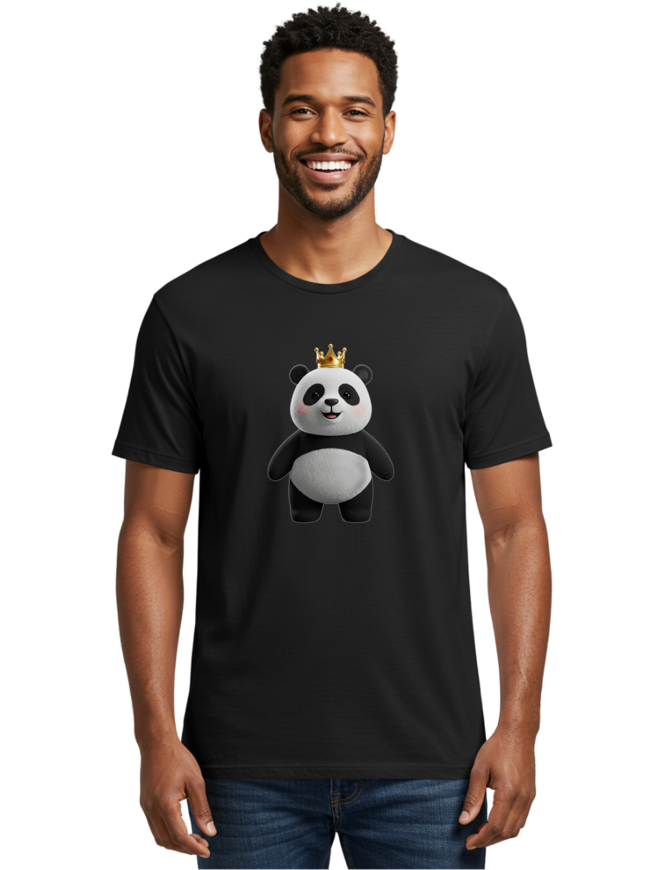 Panda-With-Crown-7 Men'S Graphic Tee, 100% Cotton, Comfortable Casual Summer Wear, Machine Washable, Cartoon Panda, Cute Animal, Panda Bear, Crown On Head, Regal Animal, Adorable Creature, Funny Character, Digital Art, Illustration, Bae614 24