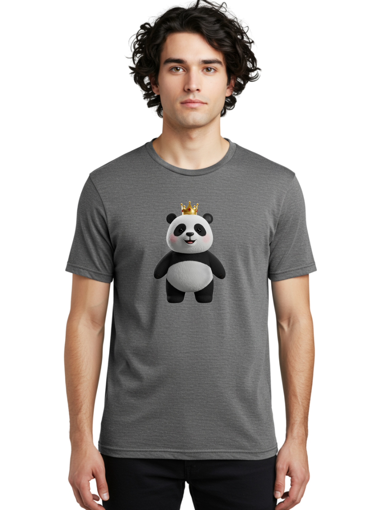 Panda-With-Crown-7 Men'S Graphic Tee, 100% Cotton, Comfortable Casual Summer Wear, Machine Washable, Cartoon Panda, Cute Animal, Panda Bear, Crown On Head, Regal Animal, Adorable Creature, Funny Character, Digital Art, Illustration, Bae614 19
