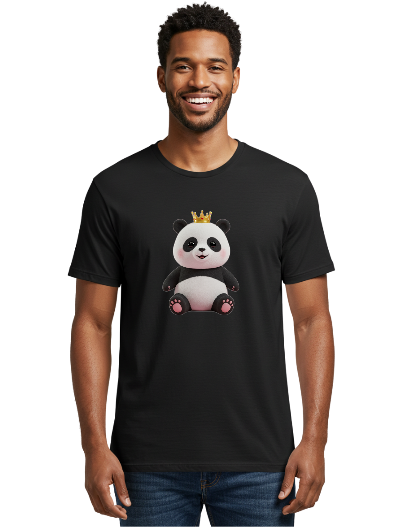 Panda-With-Crown-8 Men'S Graphic Tee, 100% Cotton, Comfortable Casual Summer Wear, Machine Washable, Cute Panda Bear, Plush Toy, Cartoon Character, Royal Crown, Black And White Fur, Smiling Face, Adorable Expression, Kawaii Style, Funny Animal Bae615 24