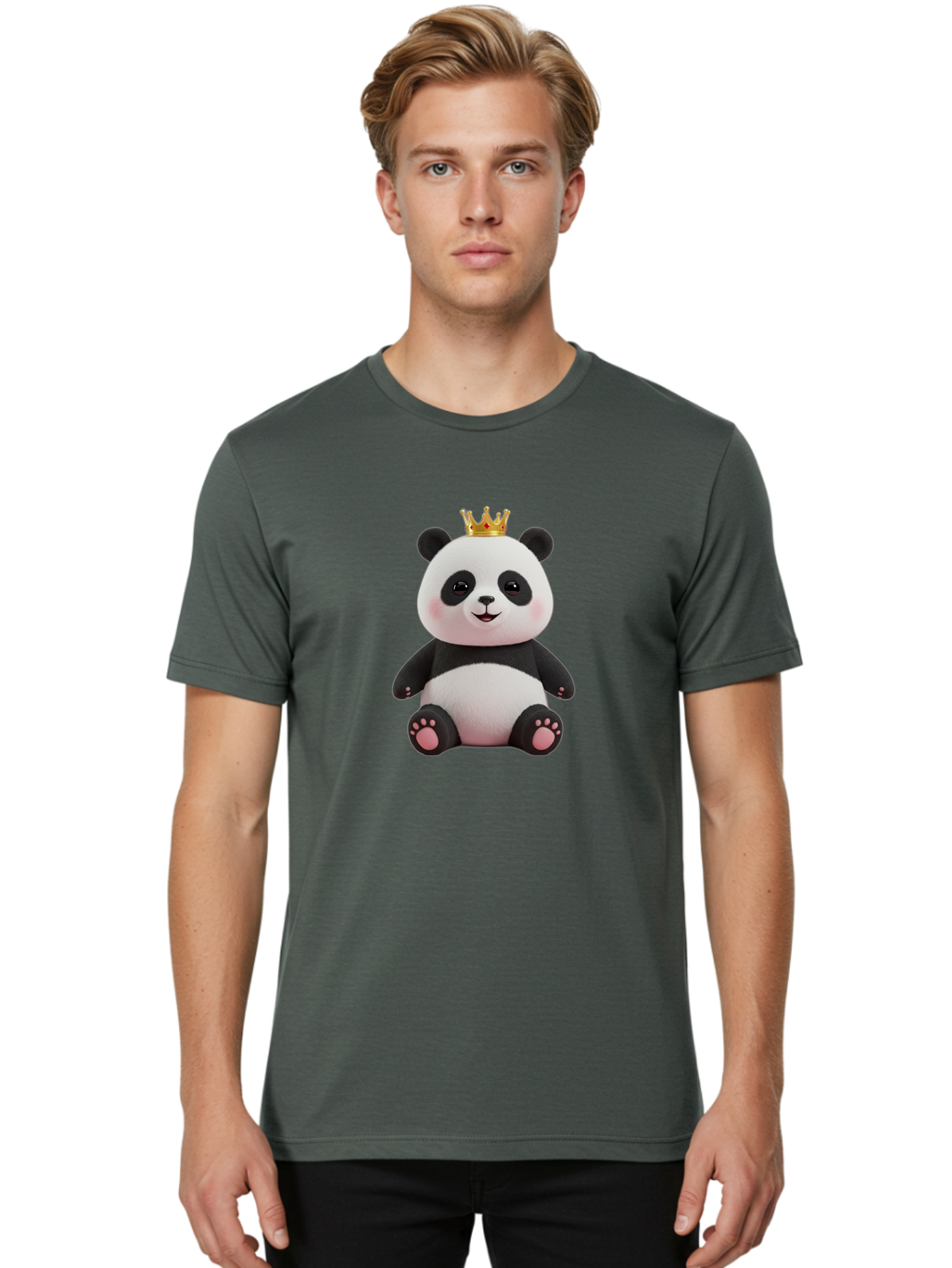 Panda-With-Crown-8 Men'S Graphic Tee, 100% Cotton, Comfortable Casual Summer Wear, Machine Washable, Cute Panda Bear, Plush Toy, Cartoon Character, Royal Crown, Black And White Fur, Smiling Face, Adorable Expression, Kawaii Style, Funny Animal Bae615 28