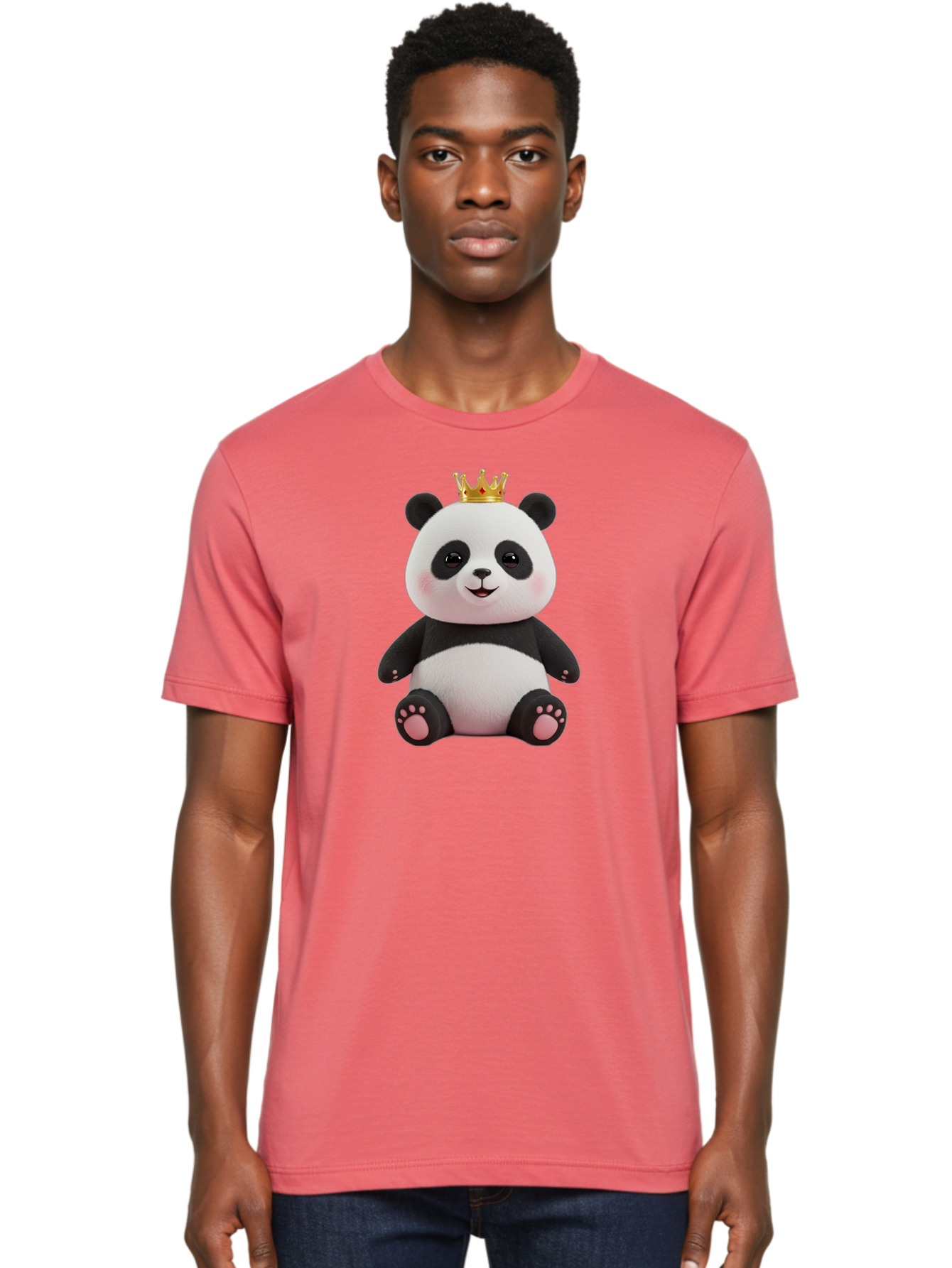 Panda-With-Crown-8 Men'S Graphic Tee, 100% Cotton, Comfortable Casual Summer Wear, Machine Washable, Cute Panda Bear, Plush Toy, Cartoon Character, Royal Crown, Black And White Fur, Smiling Face, Adorable Expression, Kawaii Style, Funny Animal Bae615 25