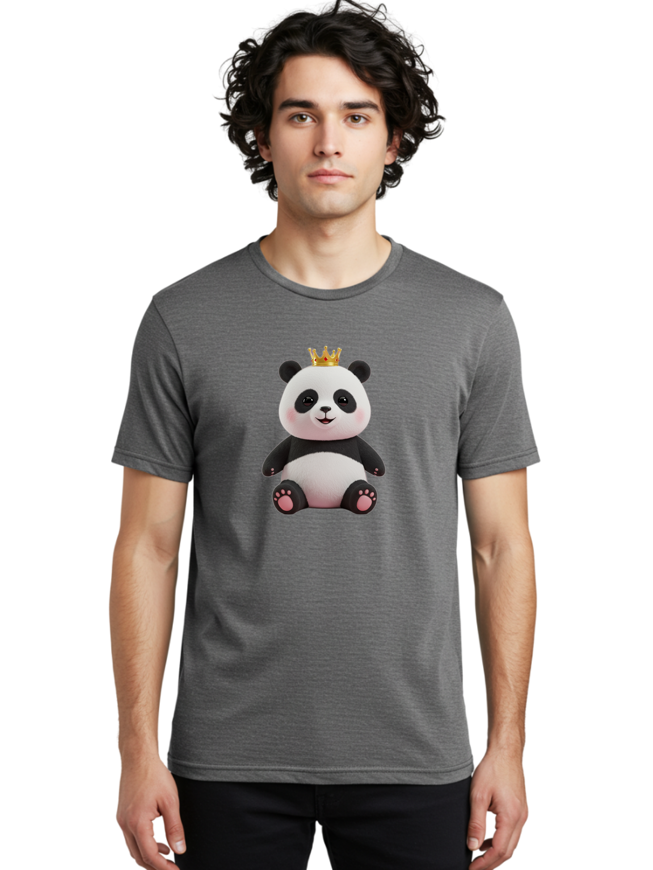 Panda-With-Crown-8 Men'S Graphic Tee, 100% Cotton, Comfortable Casual Summer Wear, Machine Washable, Cute Panda Bear, Plush Toy, Cartoon Character, Royal Crown, Black And White Fur, Smiling Face, Adorable Expression, Kawaii Style, Funny Animal Bae615 22
