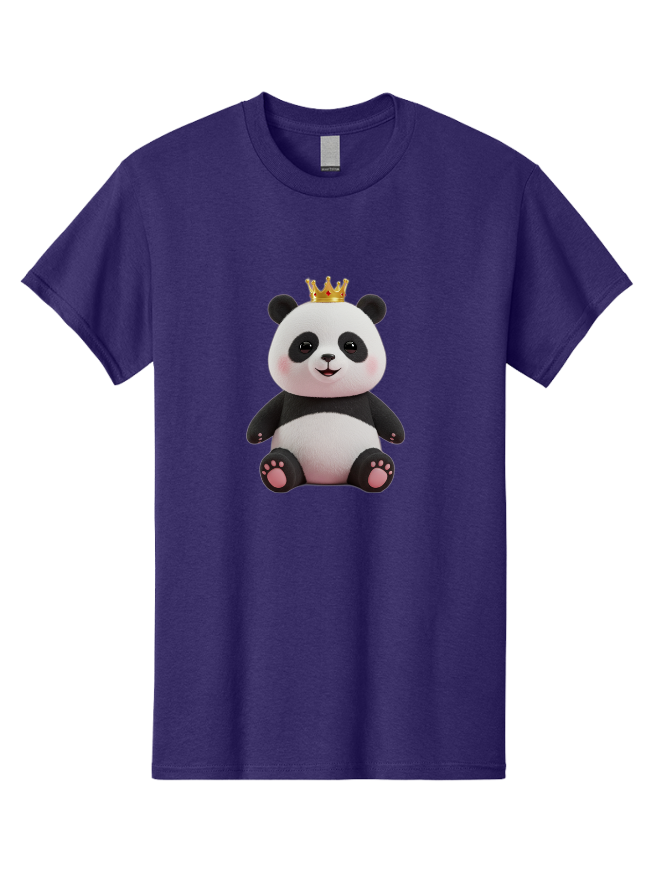 Panda-With-Crown-8 Men'S Graphic Tee, 100% Cotton, Comfortable Casual Summer Wear, Machine Washable, Cute Panda Bear, Plush Toy, Cartoon Character, Royal Crown, Black And White Fur, Smiling Face, Adorable Expression, Kawaii Style, Funny Animal Bae615 3
