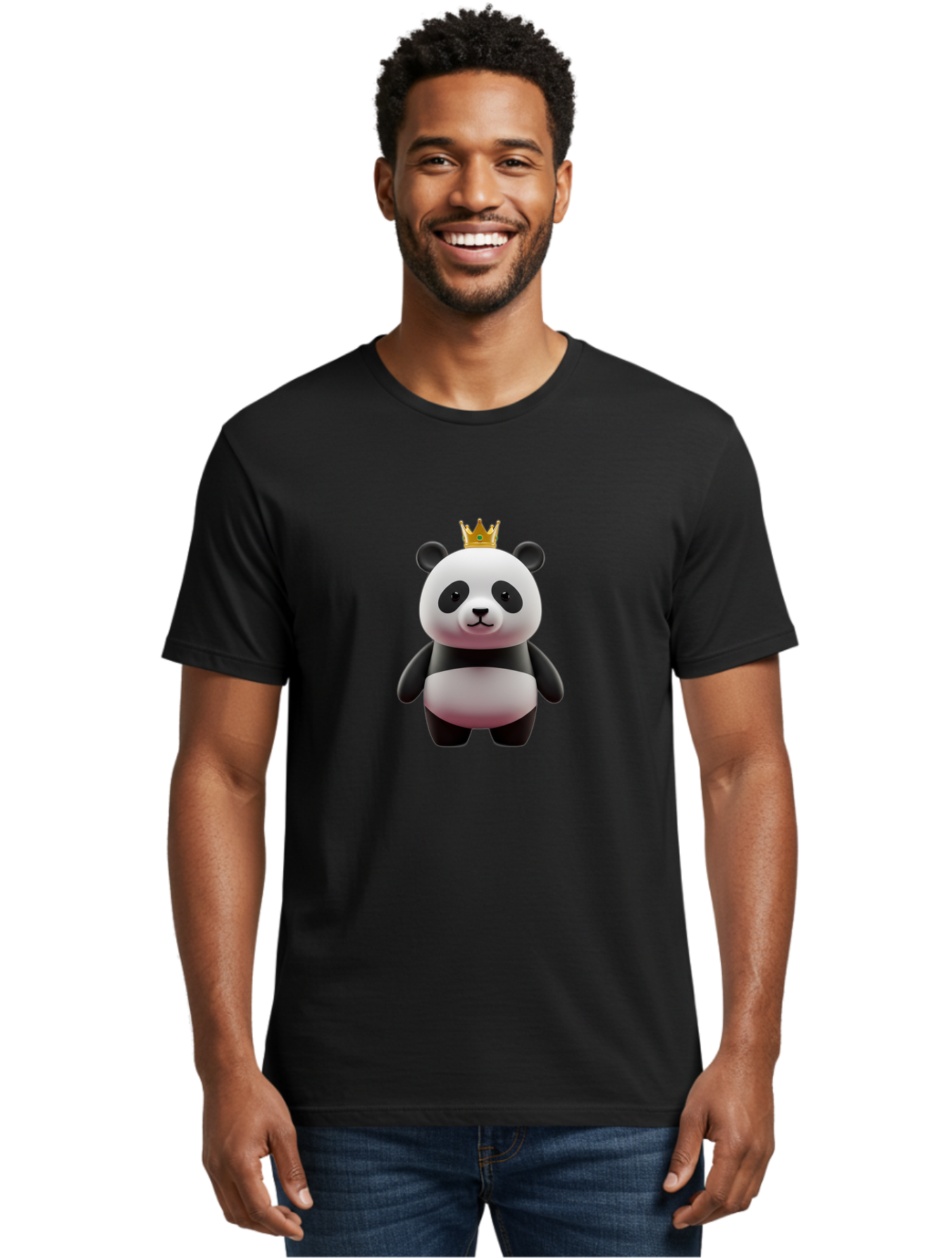 Panda-With-Gold-Crown Men'S Graphic Tee, 100% Cotton, Comfortable Casual Summer Wear, Machine Washable, Cartoon Panda, Panda Bear, Cute Animal, Crown On Head, Royal Treatment, Adorable Creature, Funny Character, 3D Illustration, Bae618 29
