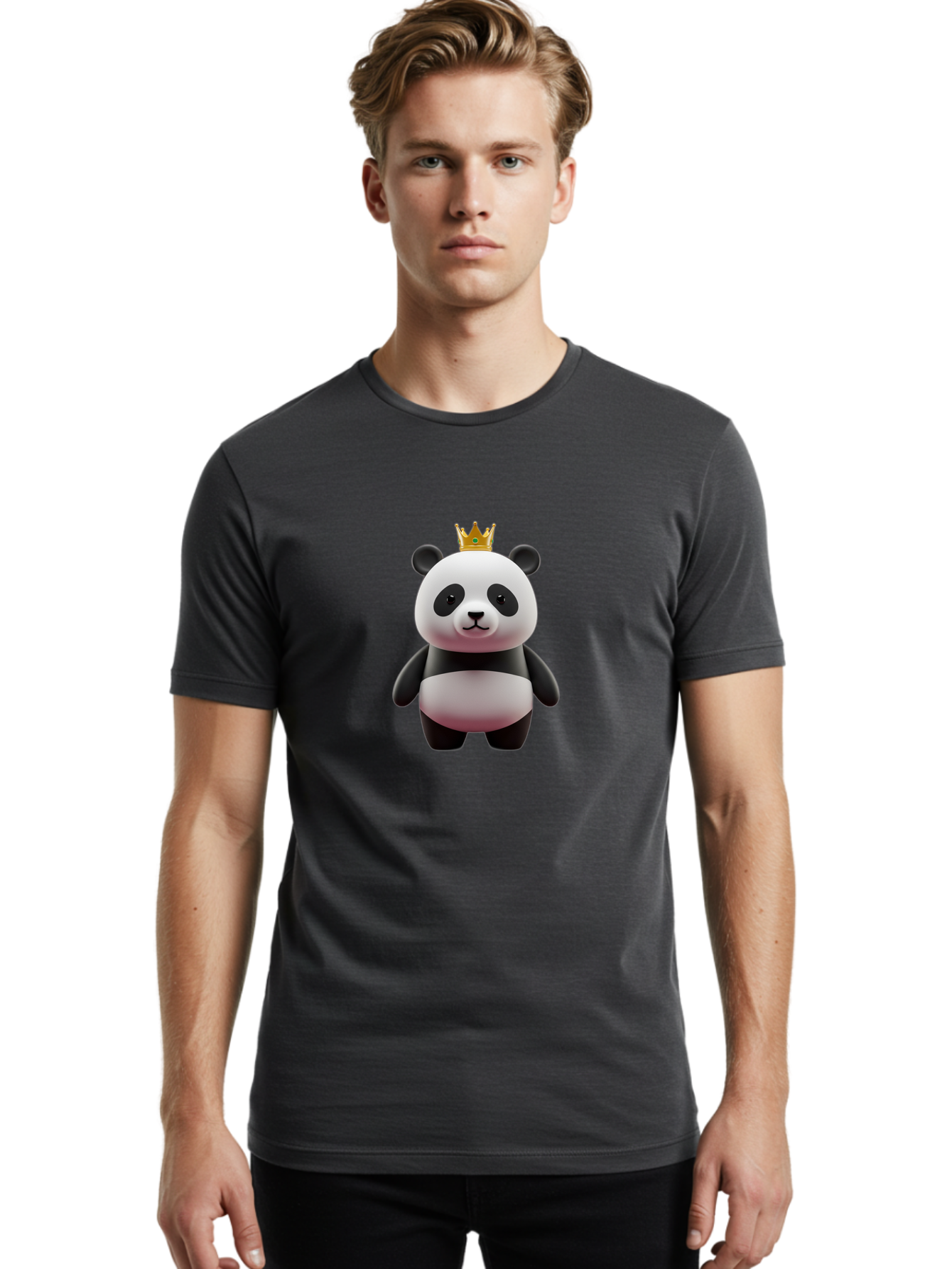 Panda-With-Gold-Crown Men'S Graphic Tee, 100% Cotton, Comfortable Casual Summer Wear, Machine Washable, Cartoon Panda, Panda Bear, Cute Animal, Crown On Head, Royal Treatment, Adorable Creature, Funny Character, 3D Illustration, Bae618 25
