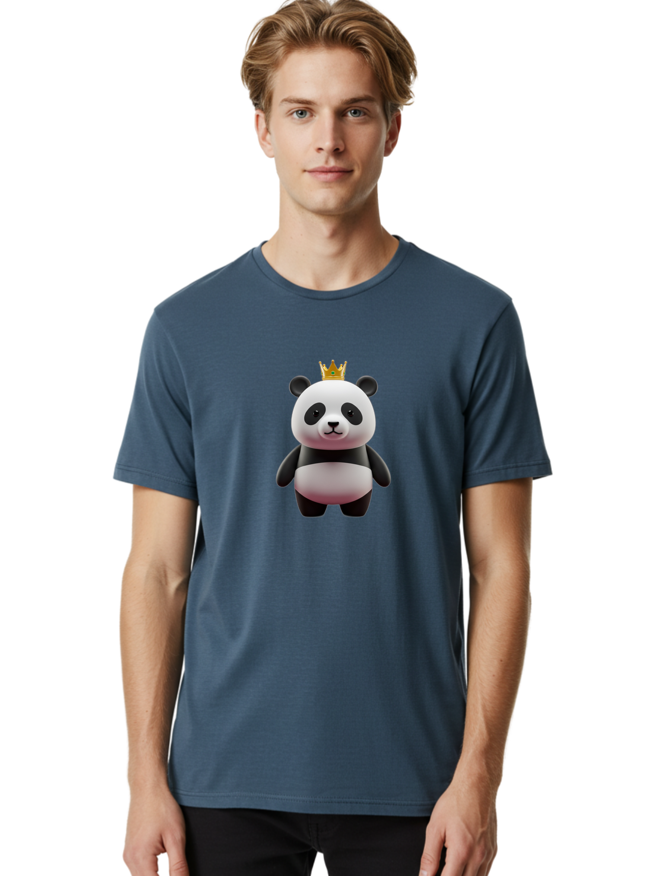 Panda-With-Gold-Crown Men'S Graphic Tee, 100% Cotton, Comfortable Casual Summer Wear, Machine Washable, Cartoon Panda, Panda Bear, Cute Animal, Crown On Head, Royal Treatment, Adorable Creature, Funny Character, 3D Illustration, Bae618 22