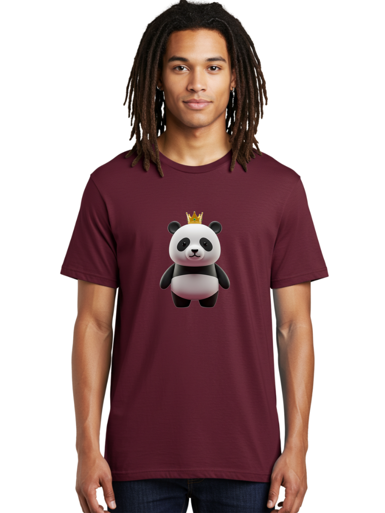 Panda-With-Gold-Crown Men'S Graphic Tee, 100% Cotton, Comfortable Casual Summer Wear, Machine Washable, Cartoon Panda, Panda Bear, Cute Animal, Crown On Head, Royal Treatment, Adorable Creature, Funny Character, 3D Illustration, Bae618 23