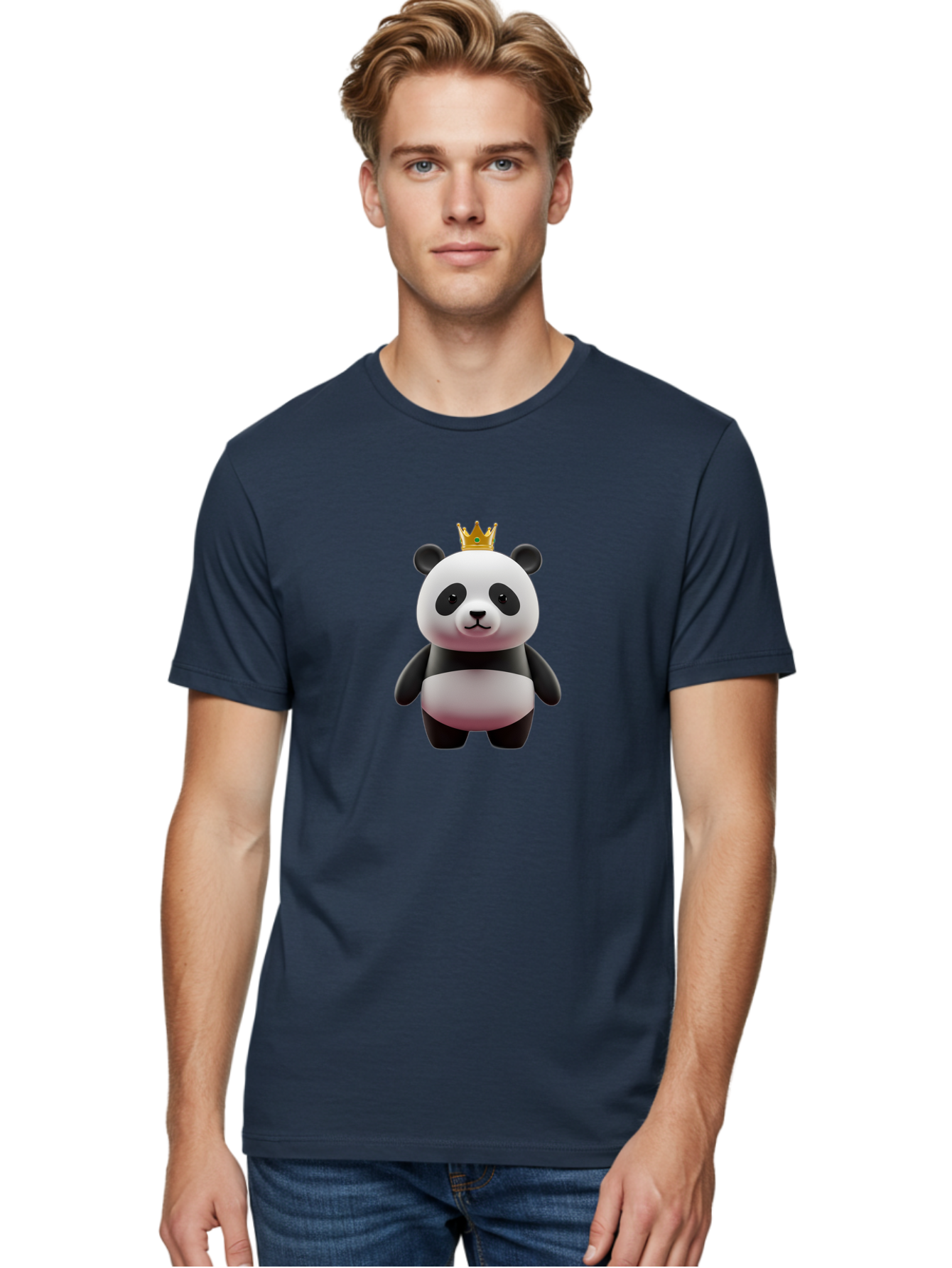 Panda-With-Gold-Crown Men'S Graphic Tee, 100% Cotton, Comfortable Casual Summer Wear, Machine Washable, Cartoon Panda, Panda Bear, Cute Animal, Crown On Head, Royal Treatment, Adorable Creature, Funny Character, 3D Illustration, Bae618 30