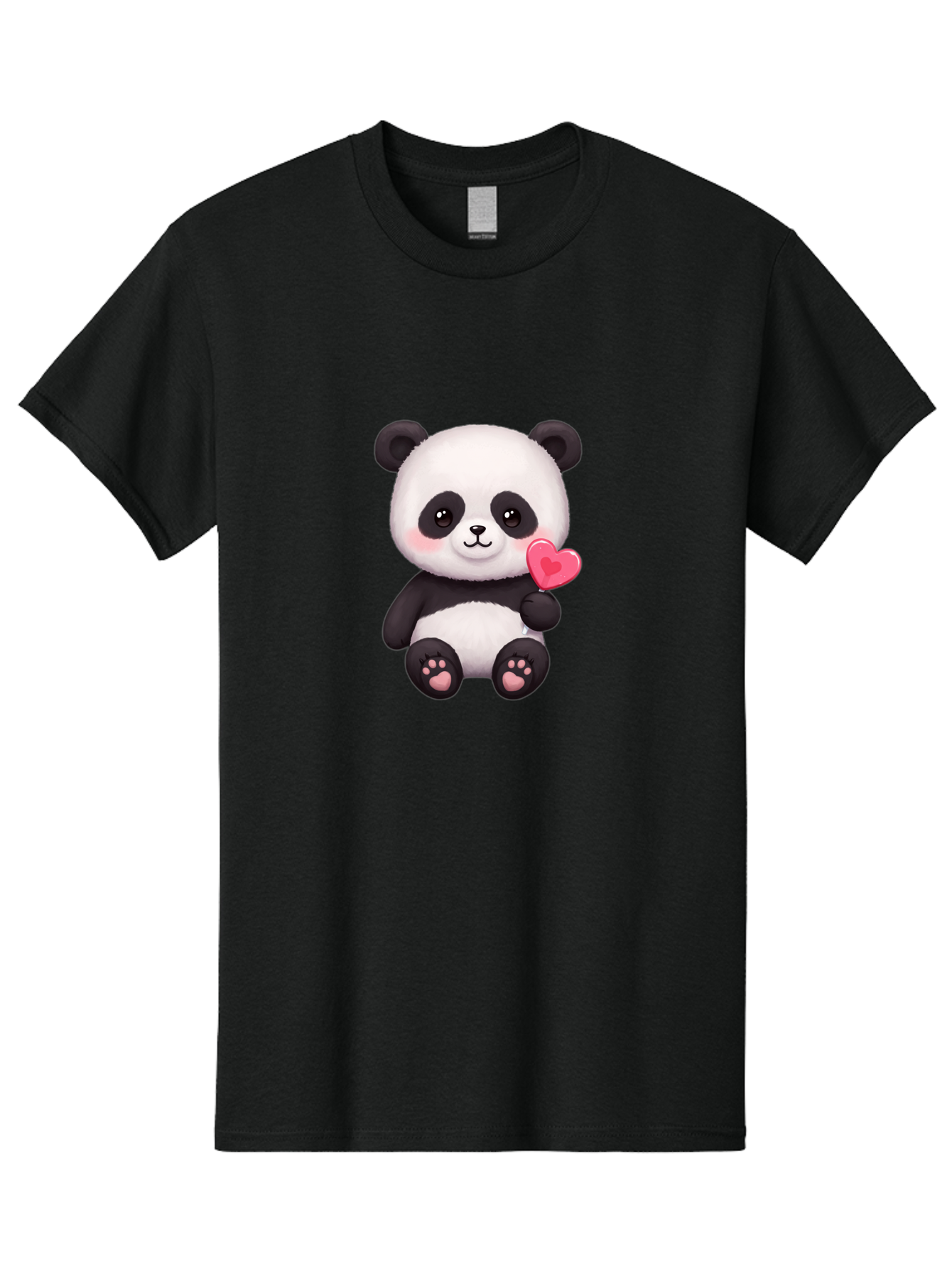 Panda-With-Heart-2 Men'S Graphic Tee, 100% Cotton, Comfortable Casual Summer Wear, Machine Washable, Cute Panda Bear, Holding Heart, Adorable Animal, Cartoon Character, Pink Heart, Love Symbol, Kawaii Illustration, Fuzzy Texture, Bae620 1