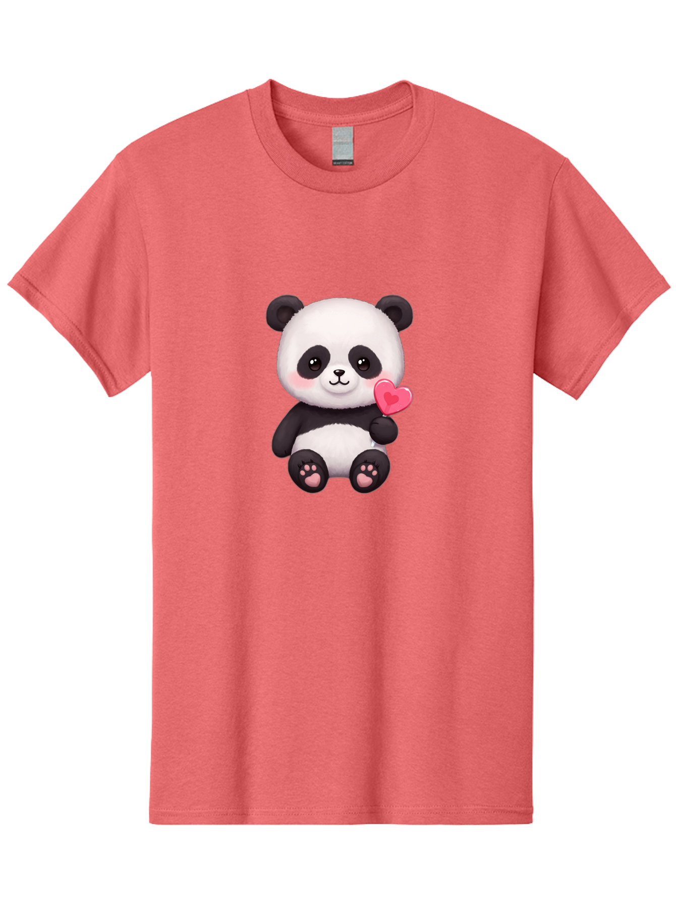 Panda-With-Heart-2 Men'S Graphic Tee, 100% Cotton, Comfortable Casual Summer Wear, Machine Washable, Cute Panda Bear, Holding Heart, Adorable Animal, Cartoon Character, Pink Heart, Love Symbol, Kawaii Illustration, Fuzzy Texture, Bae620 5