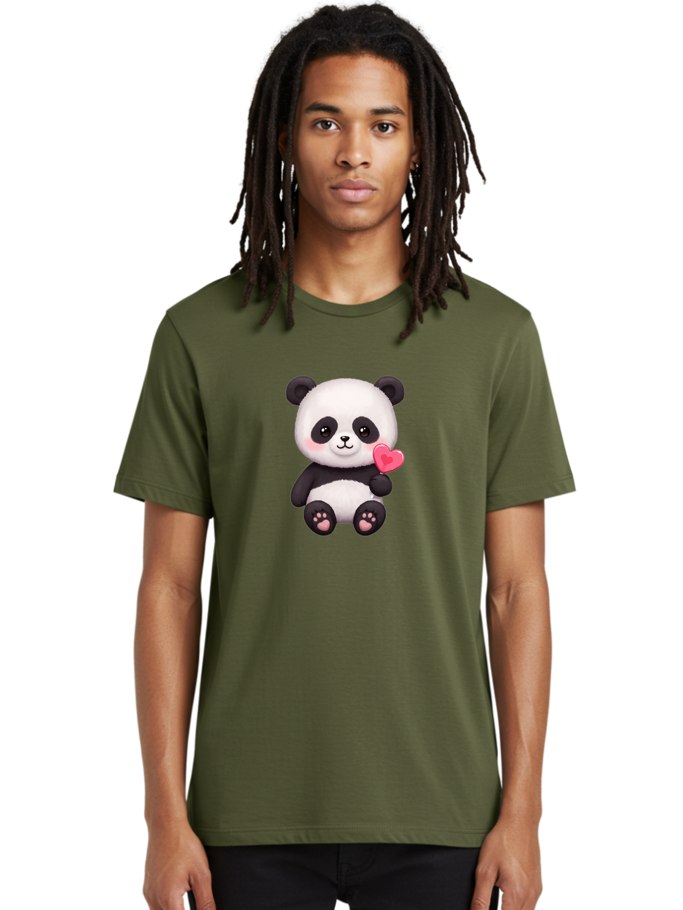 Panda-With-Heart-2 Men'S Graphic Tee, 100% Cotton, Comfortable Casual Summer Wear, Machine Washable, Cute Panda Bear, Holding Heart, Adorable Animal, Cartoon Character, Pink Heart, Love Symbol, Kawaii Illustration, Fuzzy Texture, Bae620 23