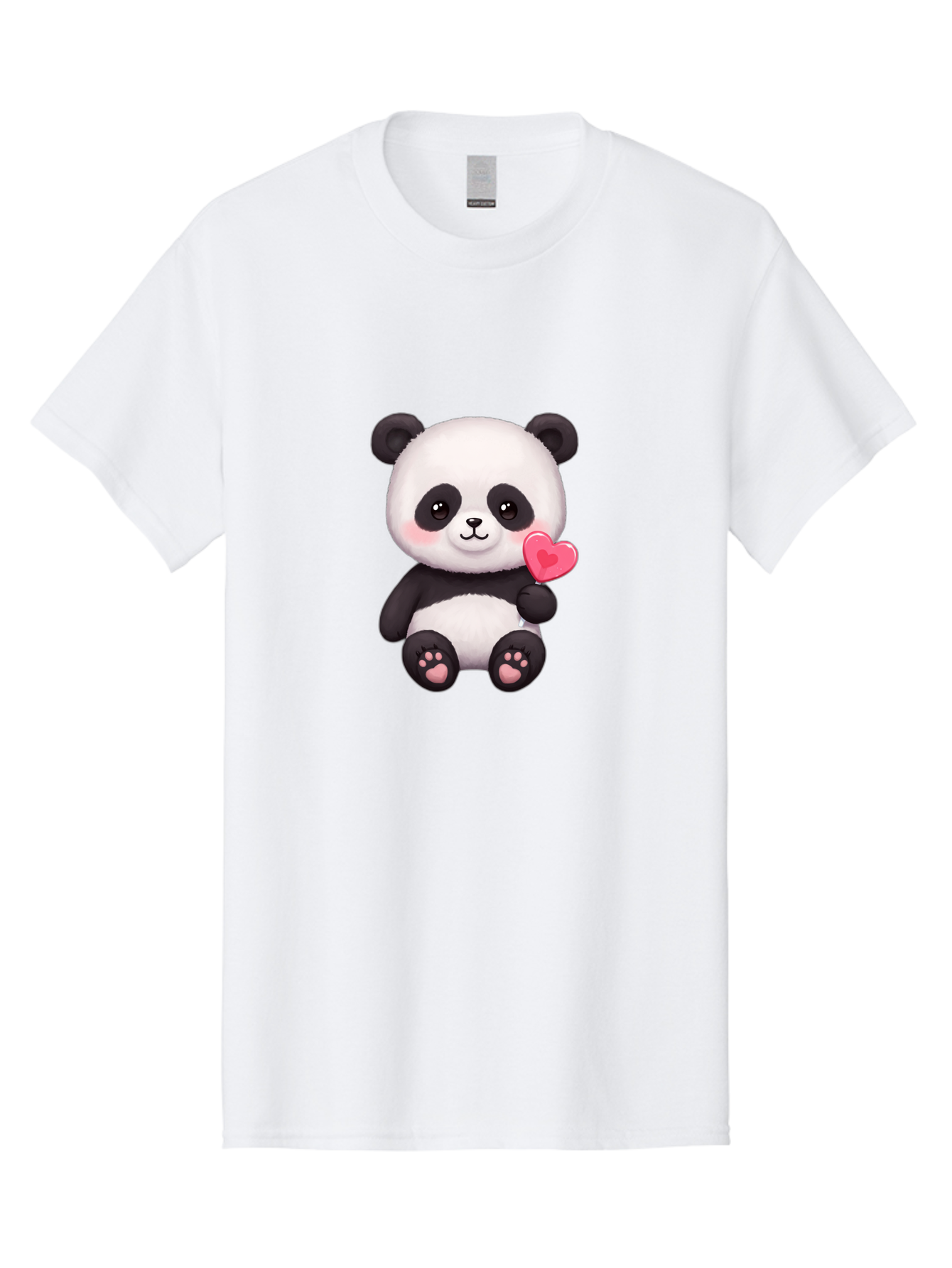Panda-With-Heart-2 Men'S Graphic Tee, 100% Cotton, Comfortable Casual Summer Wear, Machine Washable, Cute Panda Bear, Holding Heart, Adorable Animal, Cartoon Character, Pink Heart, Love Symbol, Kawaii Illustration, Fuzzy Texture, Bae620 9