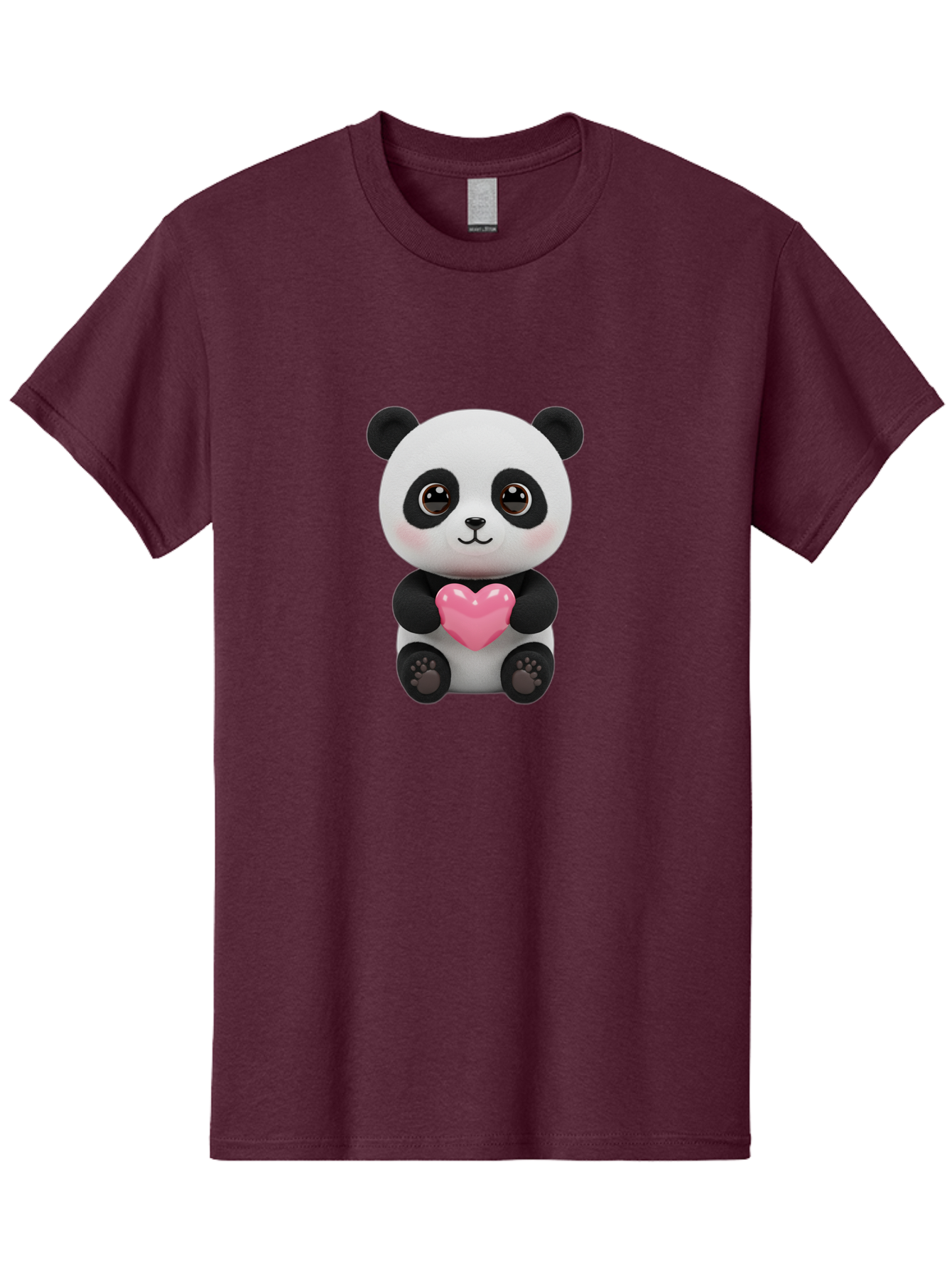 Panda-With-Heart Men'S Graphic Tee, 100% Cotton, Comfortable Casual Summer Wear, Machine Washable, Kawaii Panda Bear, Cute Cartoon Character, Pink Heart Symbol, Adorable Illustration, Love And Affection, Digital Art, Heartwarming Scene, Bae621 4