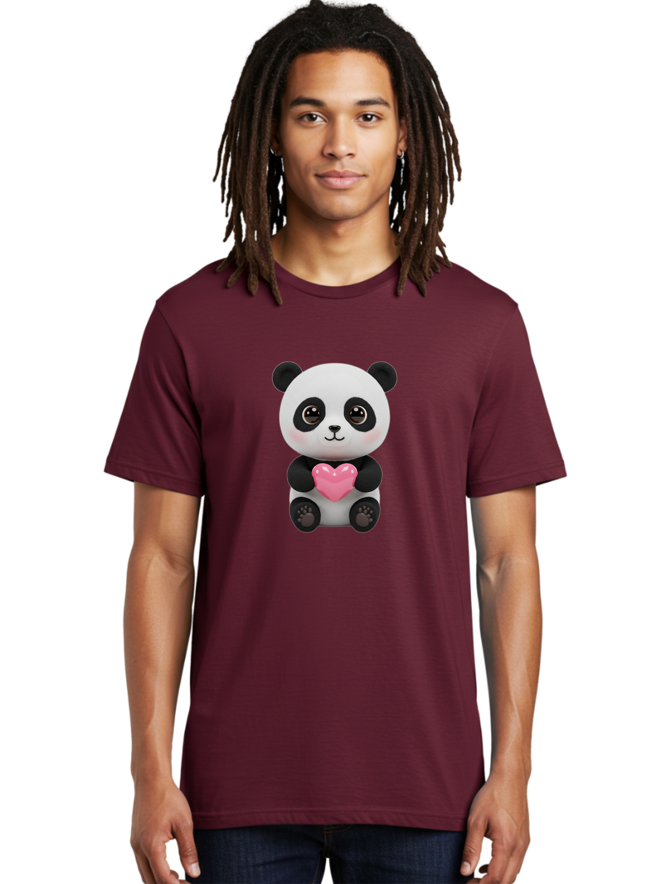Panda-With-Heart Men'S Graphic Tee, 100% Cotton, Comfortable Casual Summer Wear, Machine Washable, Kawaii Panda Bear, Cute Cartoon Character, Pink Heart Symbol, Adorable Illustration, Love And Affection, Digital Art, Heartwarming Scene, Bae621 19
