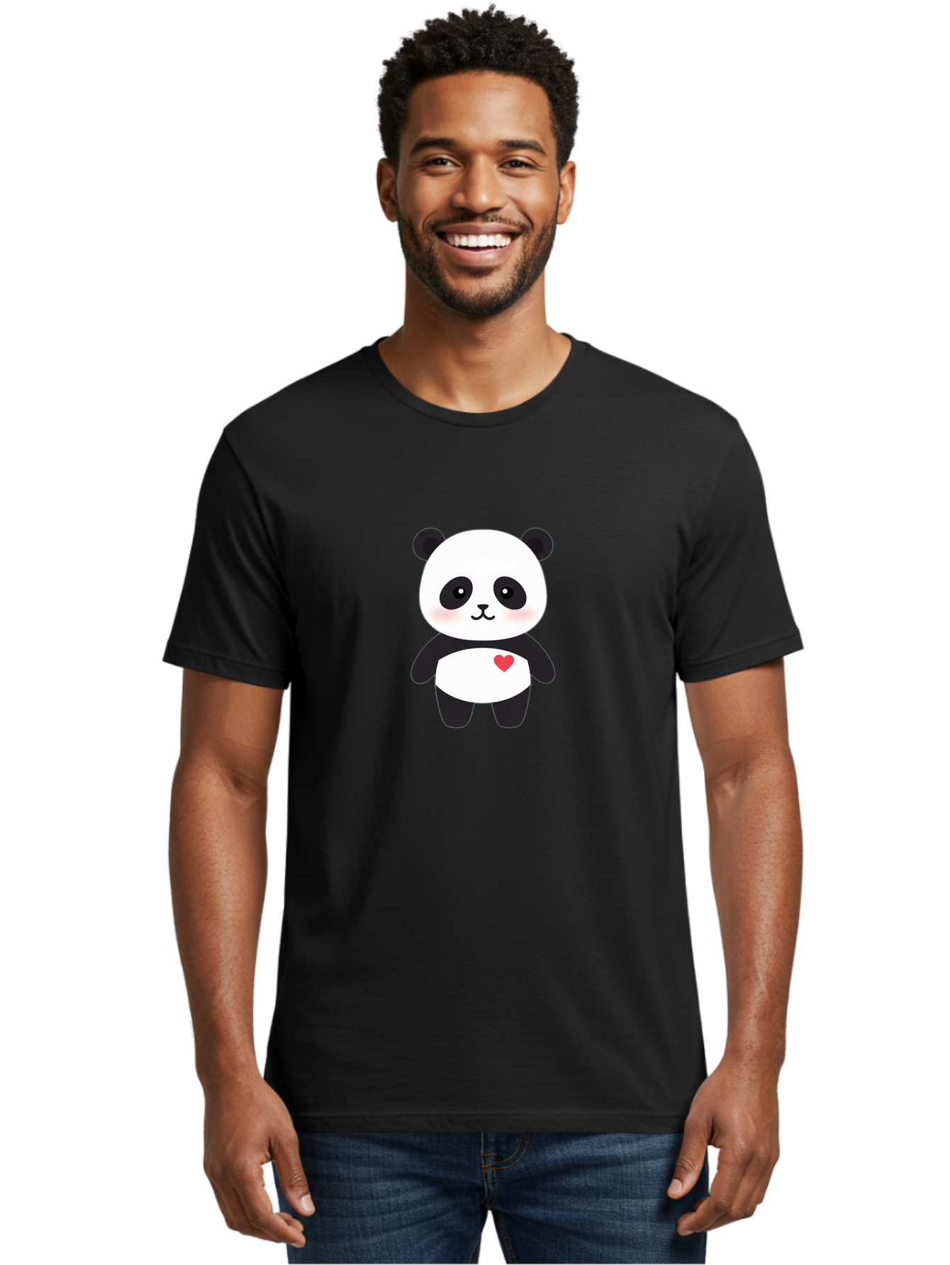 Panda Men'S Graphic Tee, 100% Cotton, Comfortable Casual Summer Wear, Machine Washable, Cute Cartoon Panda, Adorable Illustration, Sweet Panda Bear, Heart On Belly, Kawaii Character, Black And White Panda, Cartoon Love, Sweet Illustration, Bae626 30