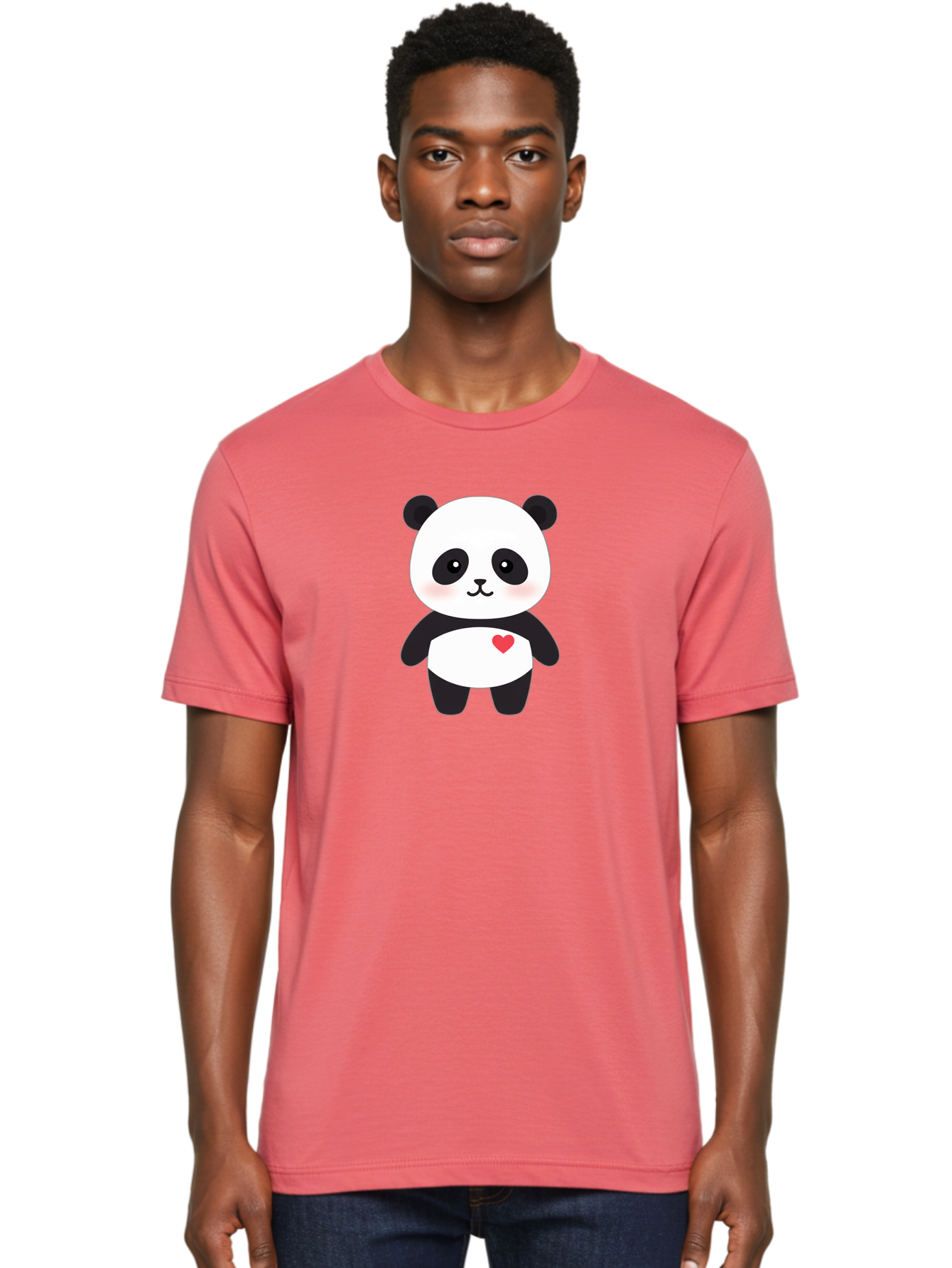Panda Men'S Graphic Tee, 100% Cotton, Comfortable Casual Summer Wear, Machine Washable, Cute Cartoon Panda, Adorable Illustration, Sweet Panda Bear, Heart On Belly, Kawaii Character, Black And White Panda, Cartoon Love, Sweet Illustration, Bae626 25