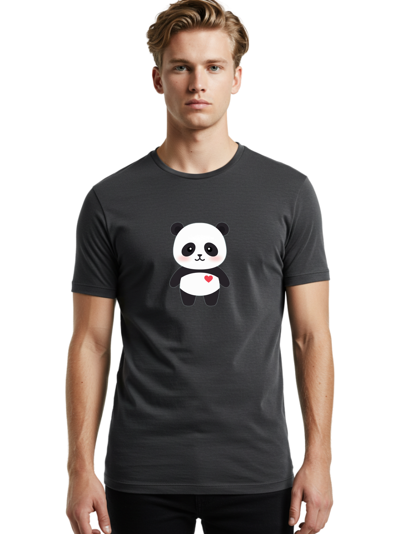 Panda Men'S Graphic Tee, 100% Cotton, Comfortable Casual Summer Wear, Machine Washable, Cute Cartoon Panda, Adorable Illustration, Sweet Panda Bear, Heart On Belly, Kawaii Character, Black And White Panda, Cartoon Love, Sweet Illustration, Bae626 17