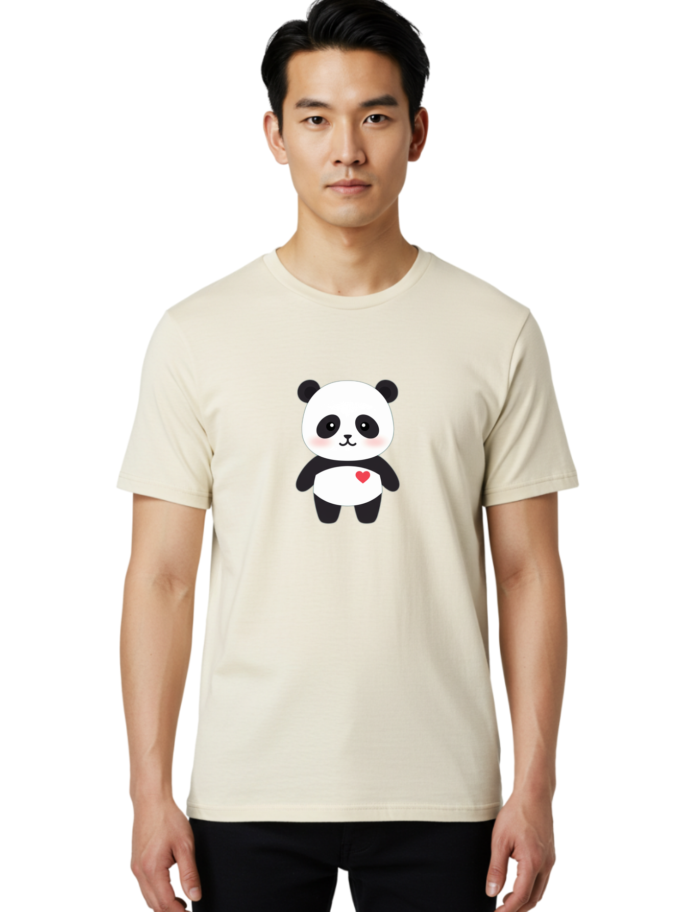 Panda Men'S Graphic Tee, 100% Cotton, Comfortable Casual Summer Wear, Machine Washable, Cute Cartoon Panda, Adorable Illustration, Sweet Panda Bear, Heart On Belly, Kawaii Character, Black And White Panda, Cartoon Love, Sweet Illustration, Bae626 19