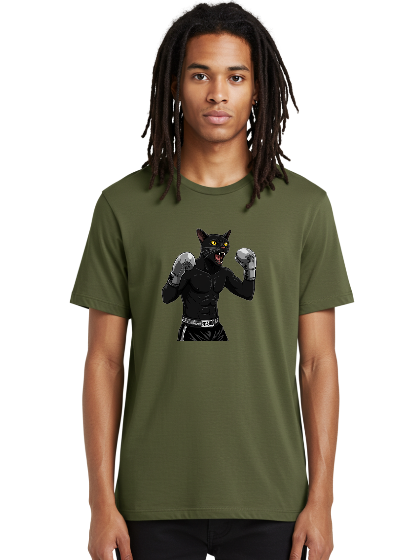 Panther-Boxing Men'S Graphic Tee, 100% Cotton, Comfortable Casual Summer Wear, Machine Washable, Boxing Cat, Muscular Cat, Black Panther, Cat With Boxing Gloves, Fight Mode, Riptide, Feline Boxer, Intense Expression, Cartoon Character Bae627 23