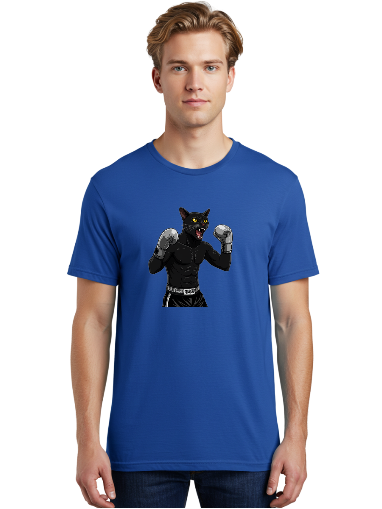 Panther-Boxing Men'S Graphic Tee, 100% Cotton, Comfortable Casual Summer Wear, Machine Washable, Boxing Cat, Muscular Cat, Black Panther, Cat With Boxing Gloves, Fight Mode, Riptide, Feline Boxer, Intense Expression, Cartoon Character Bae627 22