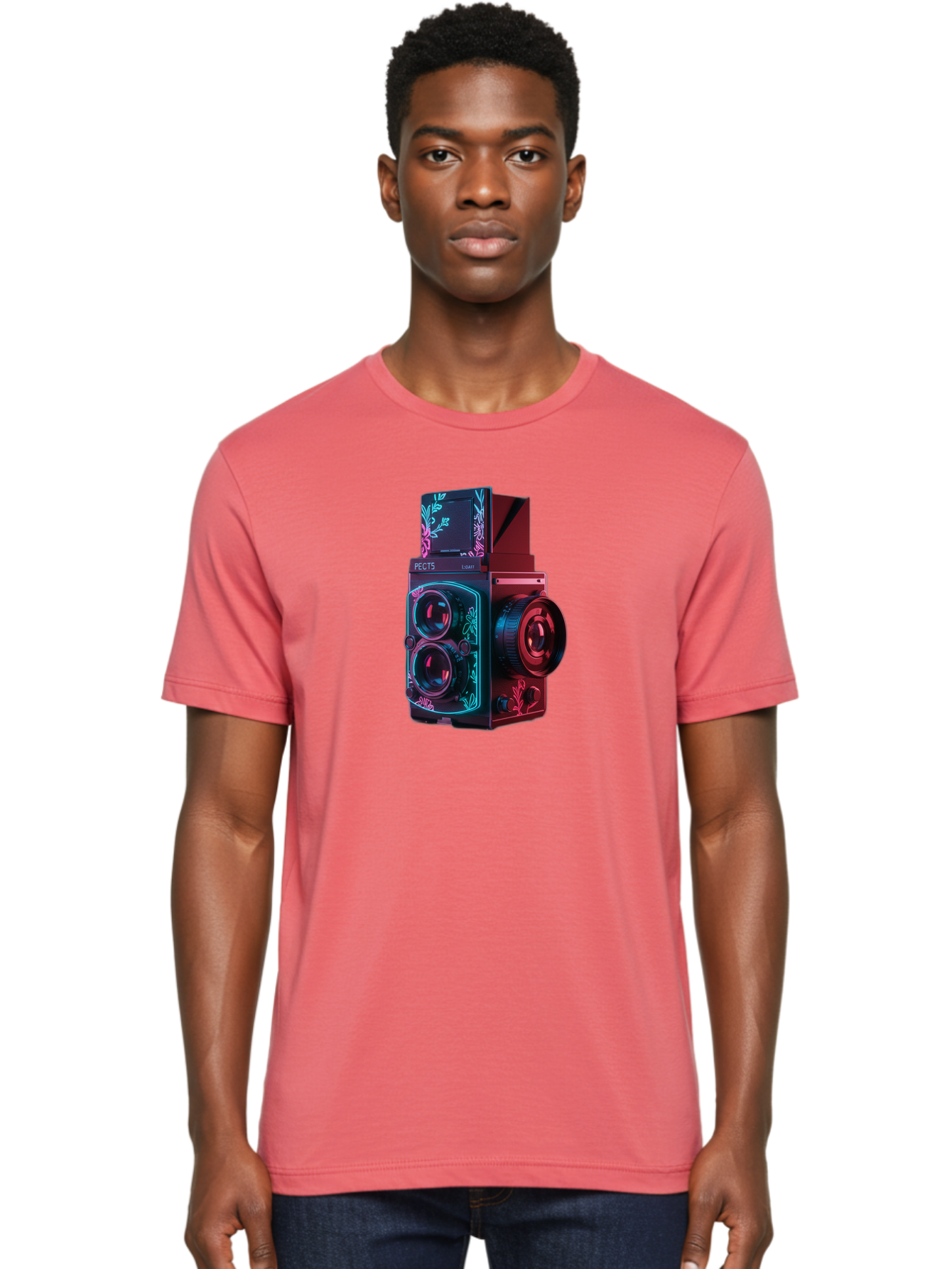 Pects-Lumary Men'S Graphic Tee, 100% Cotton, Comfortable Casual Summer Wear, Machine Washable, Pects Lumary Camera, Professional Photography, Neon Lights, Futuristic Design, Camera Equipment, Floral Patterns, Vibrant Colors, Photography Gear, Bae631 22