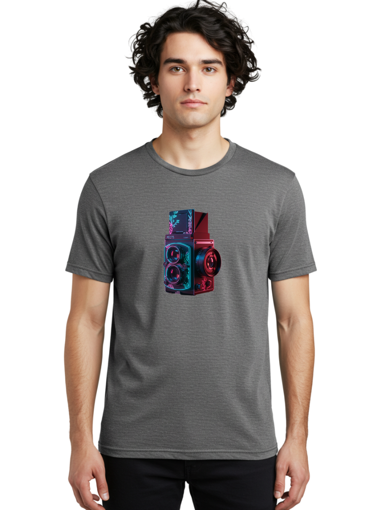 Pects-Lumary Men'S Graphic Tee, 100% Cotton, Comfortable Casual Summer Wear, Machine Washable, Pects Lumary Camera, Professional Photography, Neon Lights, Futuristic Design, Camera Equipment, Floral Patterns, Vibrant Colors, Photography Gear, Bae631 30