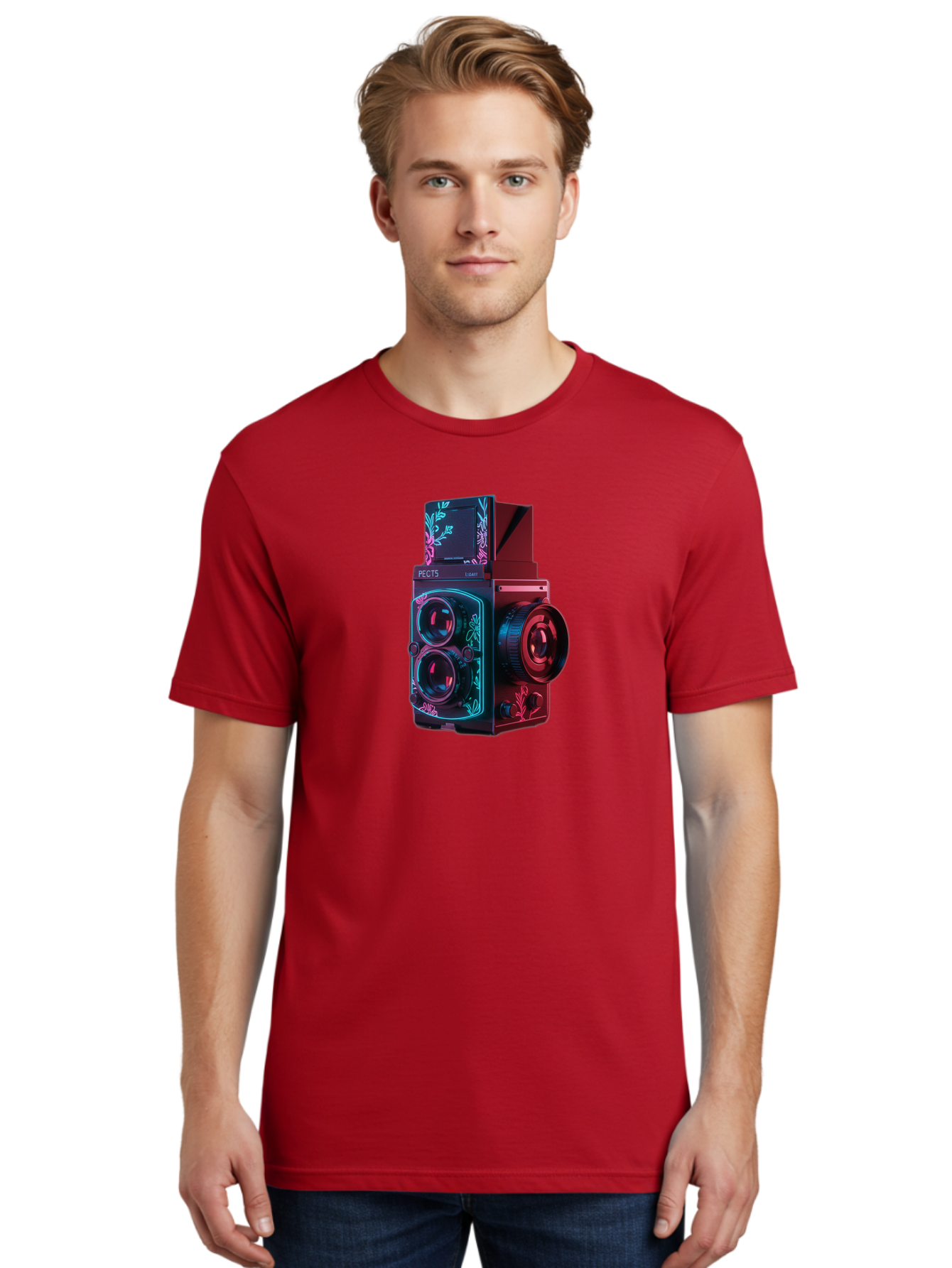 Pects-Lumary Men'S Graphic Tee, 100% Cotton, Comfortable Casual Summer Wear, Machine Washable, Pects Lumary Camera, Professional Photography, Neon Lights, Futuristic Design, Camera Equipment, Floral Patterns, Vibrant Colors, Photography Gear, Bae631 16