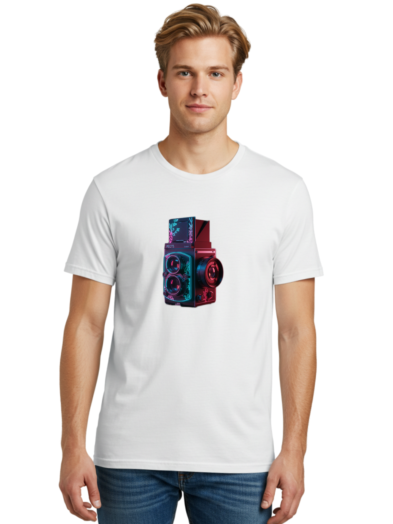 Pects-Lumary Men'S Graphic Tee, 100% Cotton, Comfortable Casual Summer Wear, Machine Washable, Pects Lumary Camera, Professional Photography, Neon Lights, Futuristic Design, Camera Equipment, Floral Patterns, Vibrant Colors, Photography Gear, Bae631 28