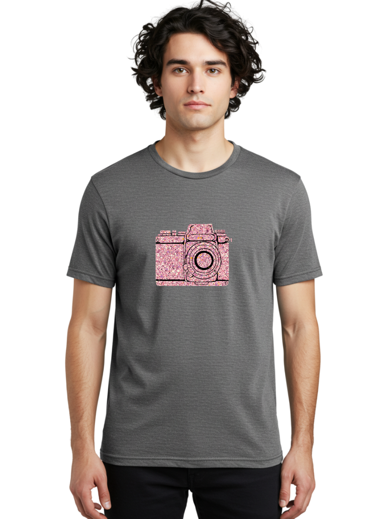 Pink-Camera Men'S Graphic Tee, 100% Cotton, Comfortable Casual Summer Wear, Machine Washable, Pink Camera Illustration, Digital Camera, Photography Equipment, Speckled Texture, Pink And Black Design, Camera, Photography Bae632 19