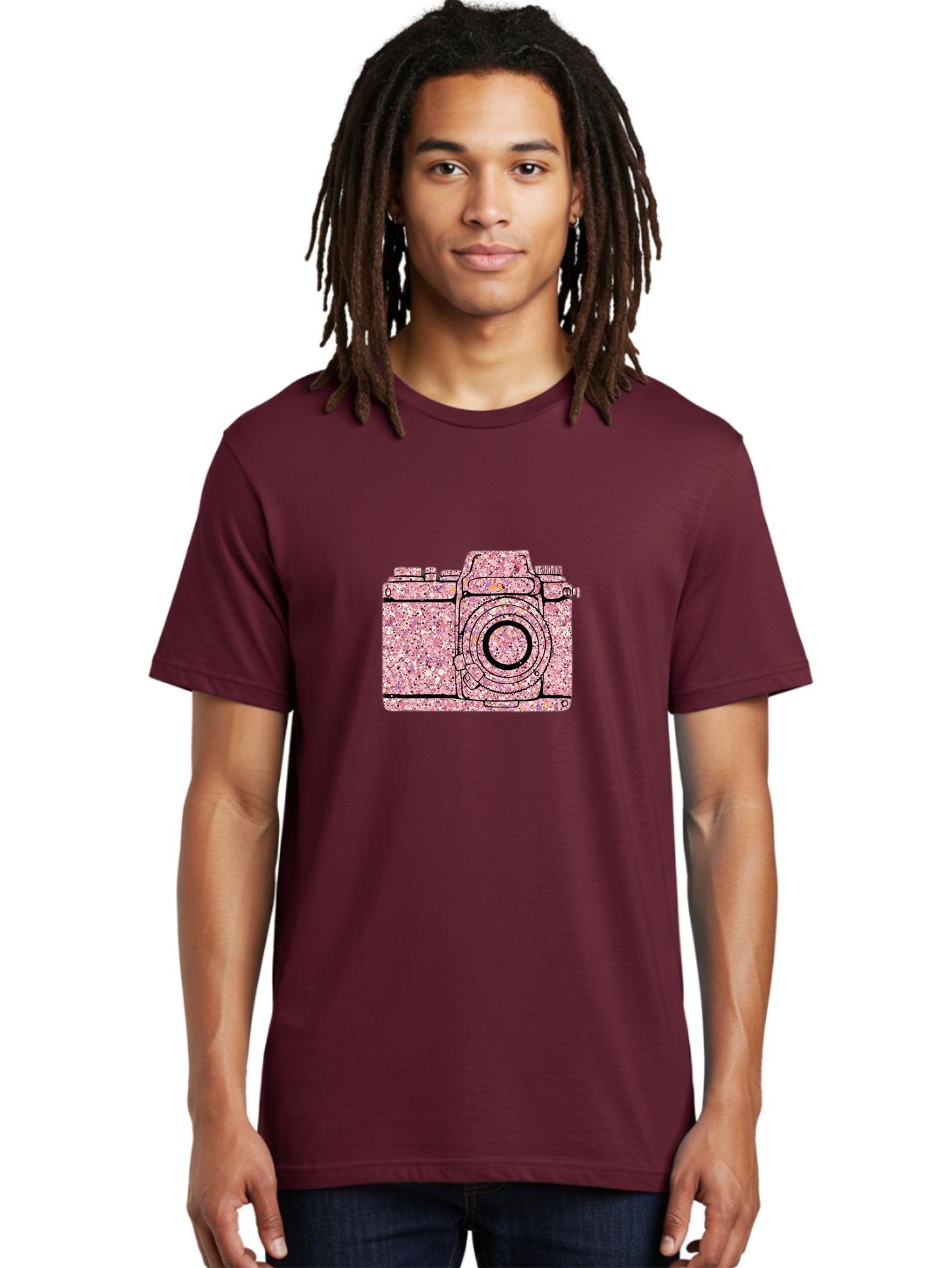 Pink-Camera Men'S Graphic Tee, 100% Cotton, Comfortable Casual Summer Wear, Machine Washable, Pink Camera Illustration, Digital Camera, Photography Equipment, Speckled Texture, Pink And Black Design, Camera, Photography Bae632 28