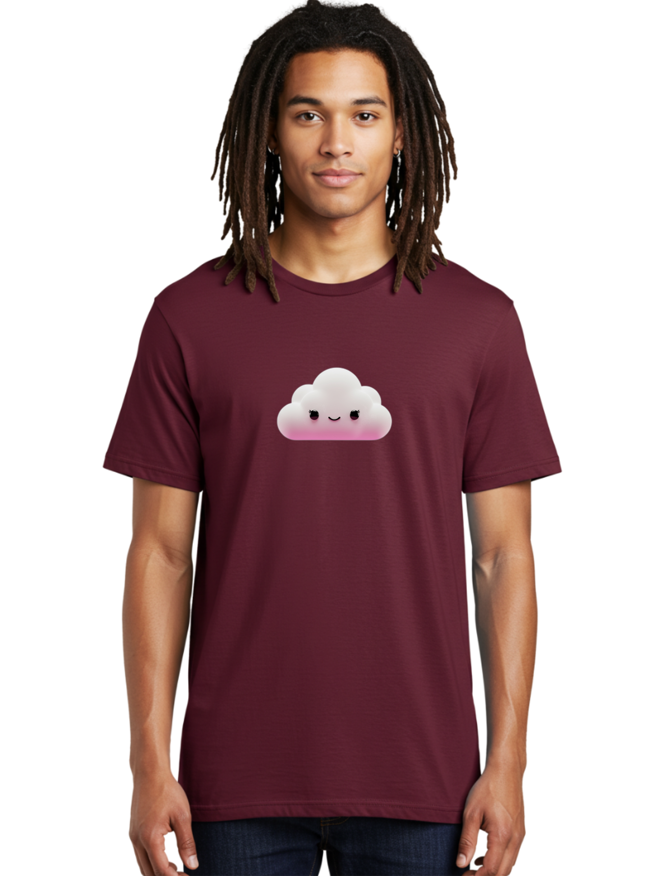 Pink-Cloud-1 Men'S Graphic Tee, 100% Cotton, Comfortable Casual Summer Wear, Machine Washable, Cute Cloud, Cartoon Character, Smiling Face, Fluffy Cloud, Soft Pink, Whimsical Design, Kawaii Art, Digital Illustration, Happy Cloud Bae633 23