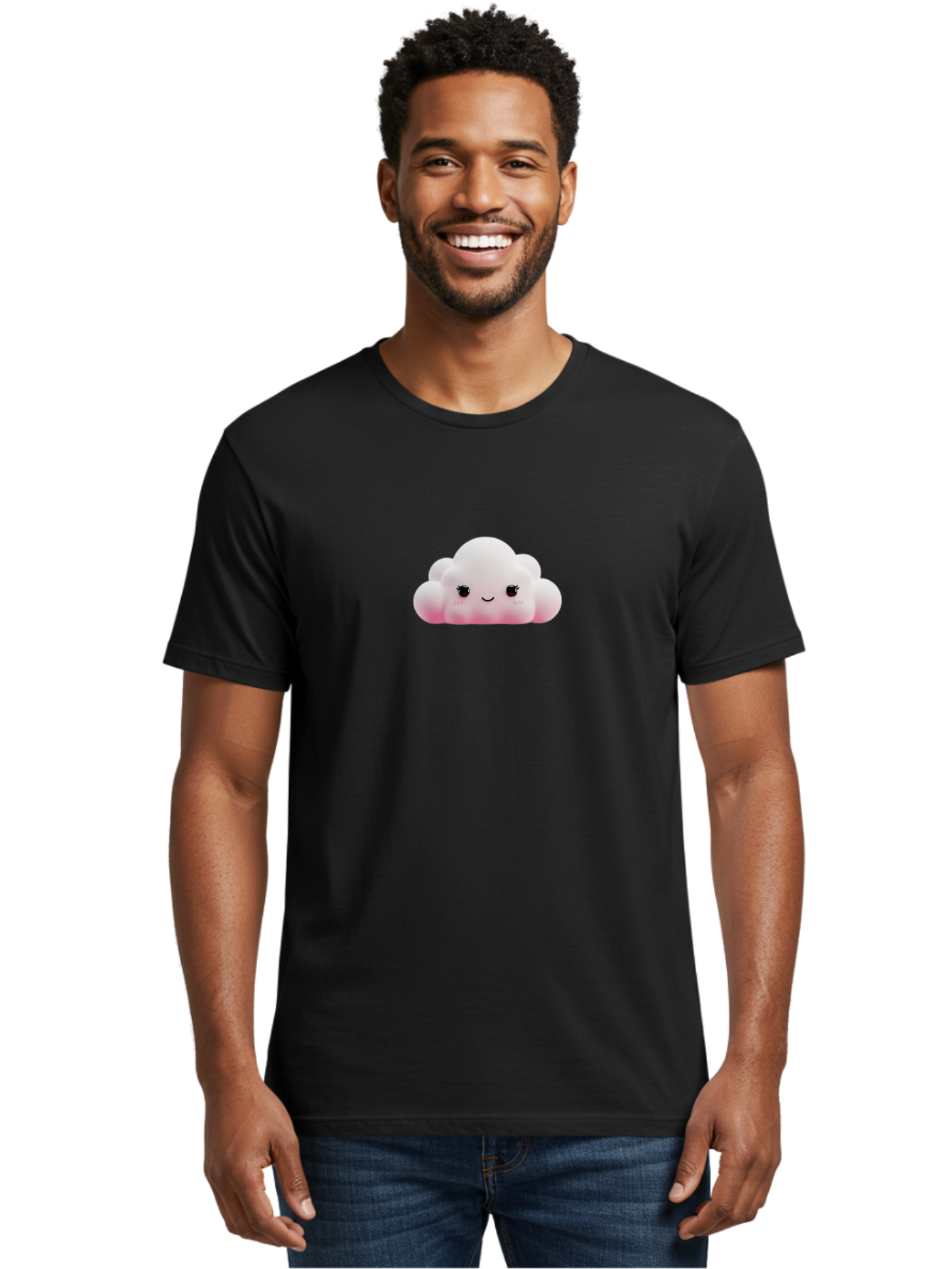 Pink-Cloud Men'S Graphic Tee, 100% Cotton, Comfortable Casual Summer Wear, Machine Washable, Kawaii Cloud, Cute Cartoon Character, Smiling Face, Fluffy White Cloud, Pastel Colors, Cheerful Design, Adorable Illustration, Fluffy Texture Bae634 18