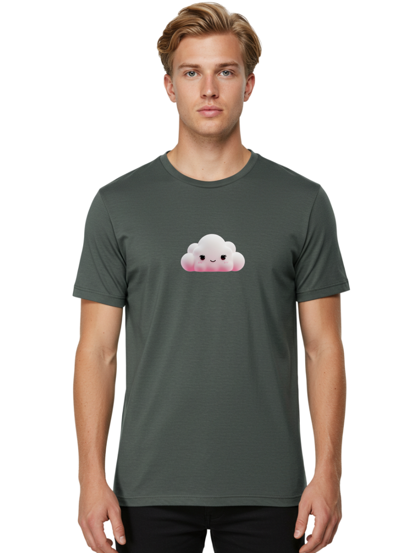 Pink-Cloud Men'S Graphic Tee, 100% Cotton, Comfortable Casual Summer Wear, Machine Washable, Kawaii Cloud, Cute Cartoon Character, Smiling Face, Fluffy White Cloud, Pastel Colors, Cheerful Design, Adorable Illustration, Fluffy Texture Bae634 30