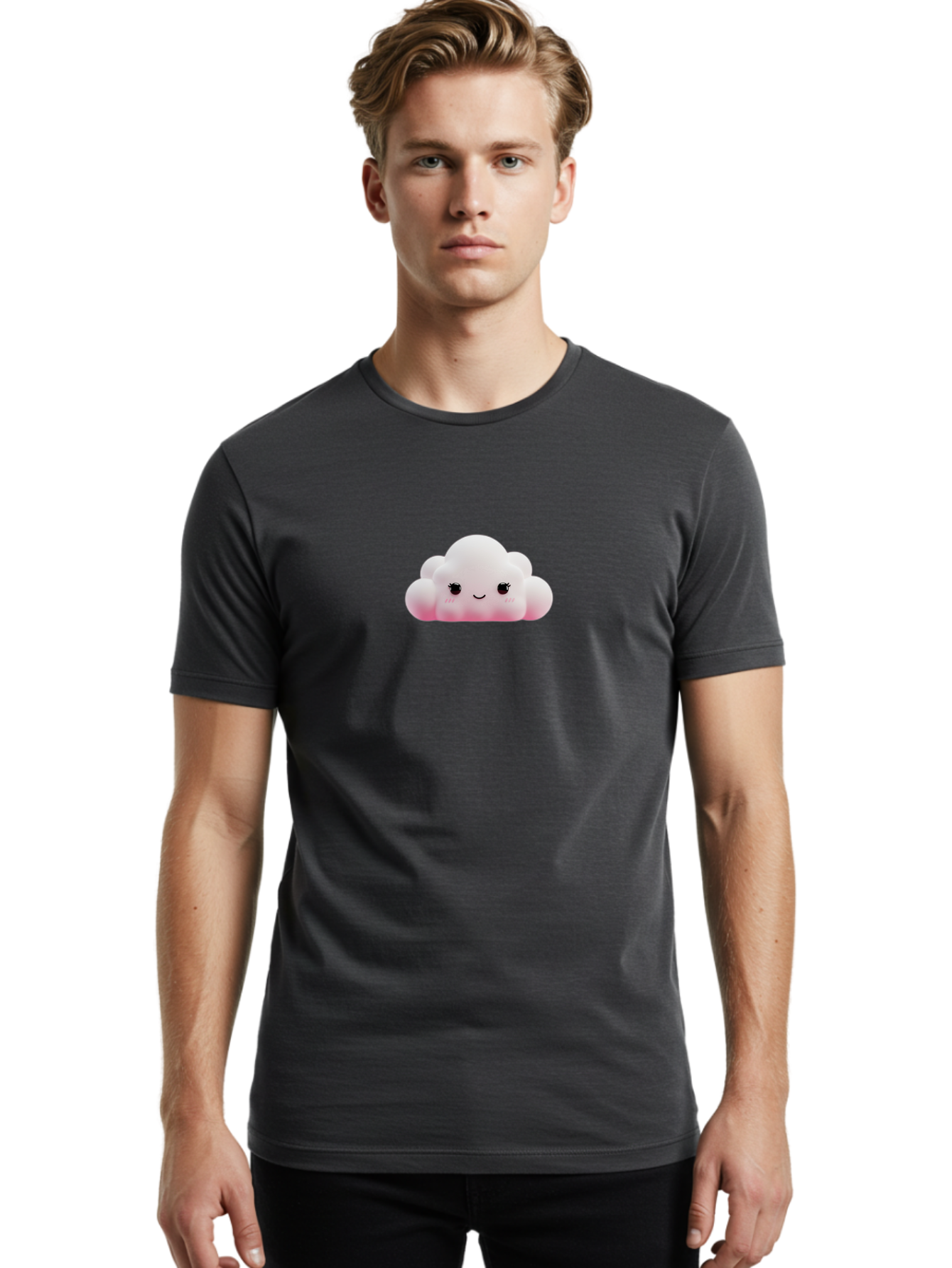 Pink-Cloud Men'S Graphic Tee, 100% Cotton, Comfortable Casual Summer Wear, Machine Washable, Kawaii Cloud, Cute Cartoon Character, Smiling Face, Fluffy White Cloud, Pastel Colors, Cheerful Design, Adorable Illustration, Fluffy Texture Bae634 19