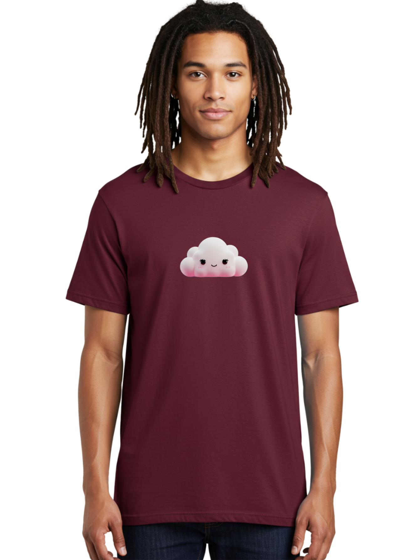 Pink-Cloud Men'S Graphic Tee, 100% Cotton, Comfortable Casual Summer Wear, Machine Washable, Kawaii Cloud, Cute Cartoon Character, Smiling Face, Fluffy White Cloud, Pastel Colors, Cheerful Design, Adorable Illustration, Fluffy Texture Bae634 26