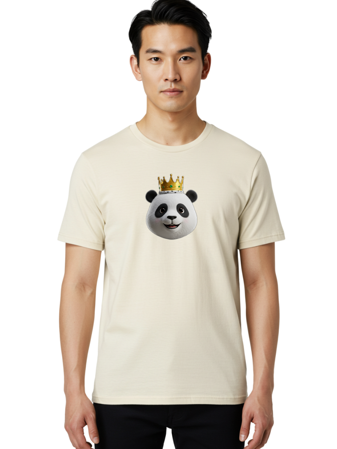Po Men'S Graphic Tee, 100% Cotton, Comfortable Casual Summer Wear, Machine Washable, Kung Fu Panda, Po'S Face, Cartoon Panda, Crown Icon, Royal Treatment, Animated Character, Adorable Expression, Funny Face, King Of Pandas, Bae637 25
