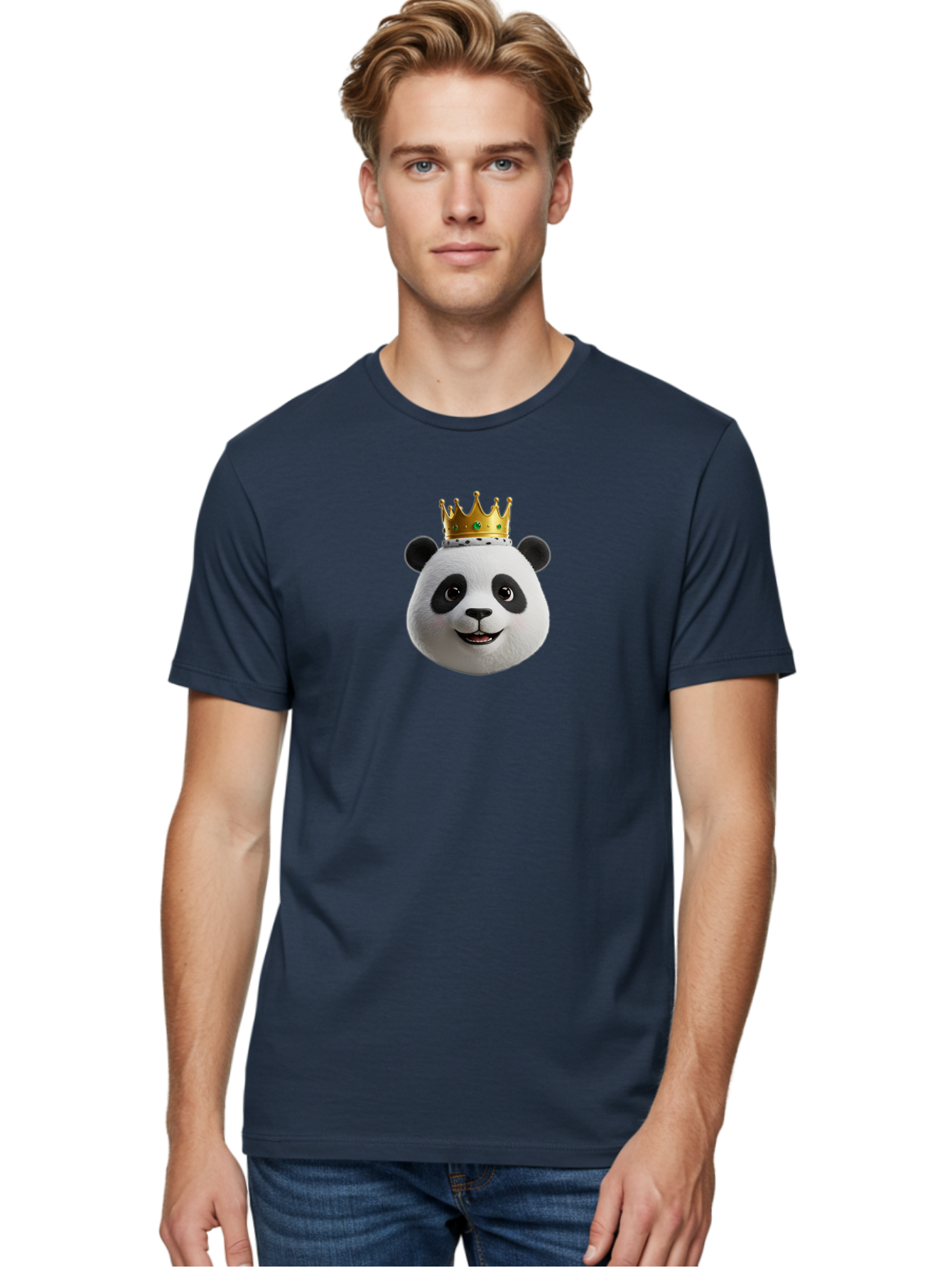 Po Men'S Graphic Tee, 100% Cotton, Comfortable Casual Summer Wear, Machine Washable, Kung Fu Panda, Po'S Face, Cartoon Panda, Crown Icon, Royal Treatment, Animated Character, Adorable Expression, Funny Face, King Of Pandas, Bae637 24