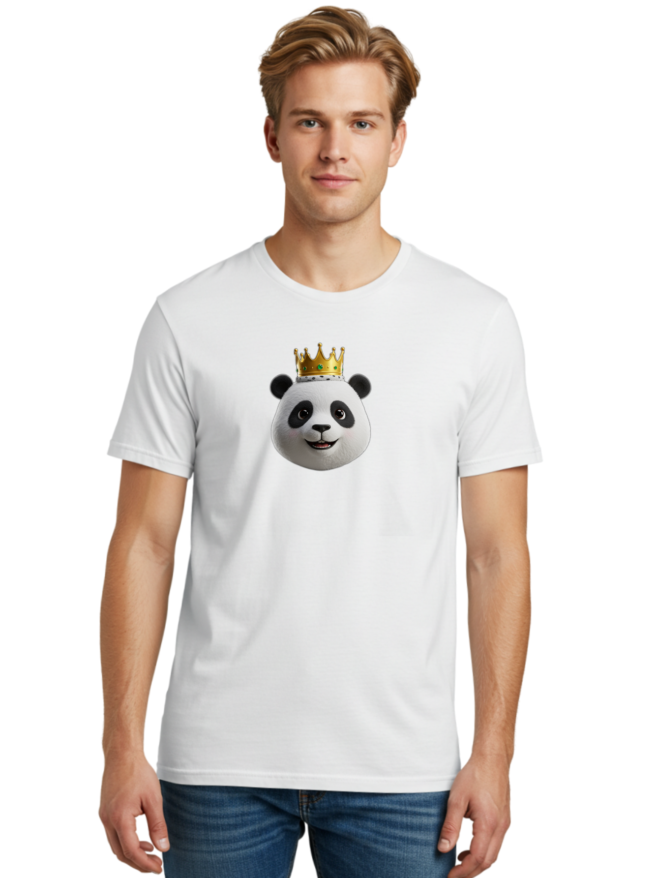 Po Men'S Graphic Tee, 100% Cotton, Comfortable Casual Summer Wear, Machine Washable, Kung Fu Panda, Po'S Face, Cartoon Panda, Crown Icon, Royal Treatment, Animated Character, Adorable Expression, Funny Face, King Of Pandas, Bae637 26