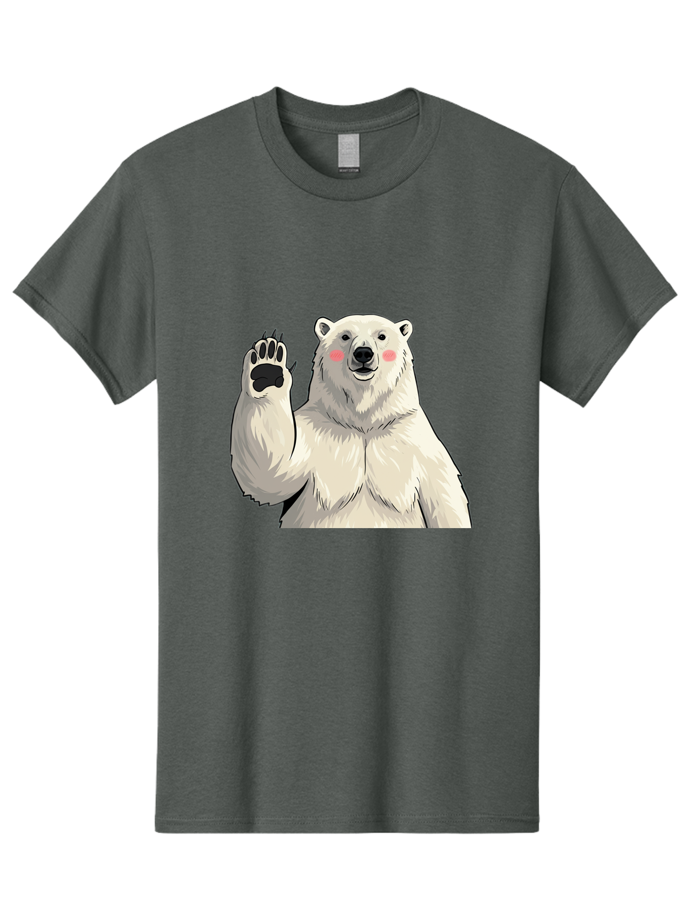 Polar-Bear-4 Men'S Graphic Tee, 100% Cotton, Comfortable Casual Summer Wear, Machine Washable, Cute Polar Bear, Waving Paw, Friendly Gesture, Adorable Cartoon, Pink Blush Cheeks, White Fur, Black Nose, Cartoon Character, Kawaii Design Bae641 5