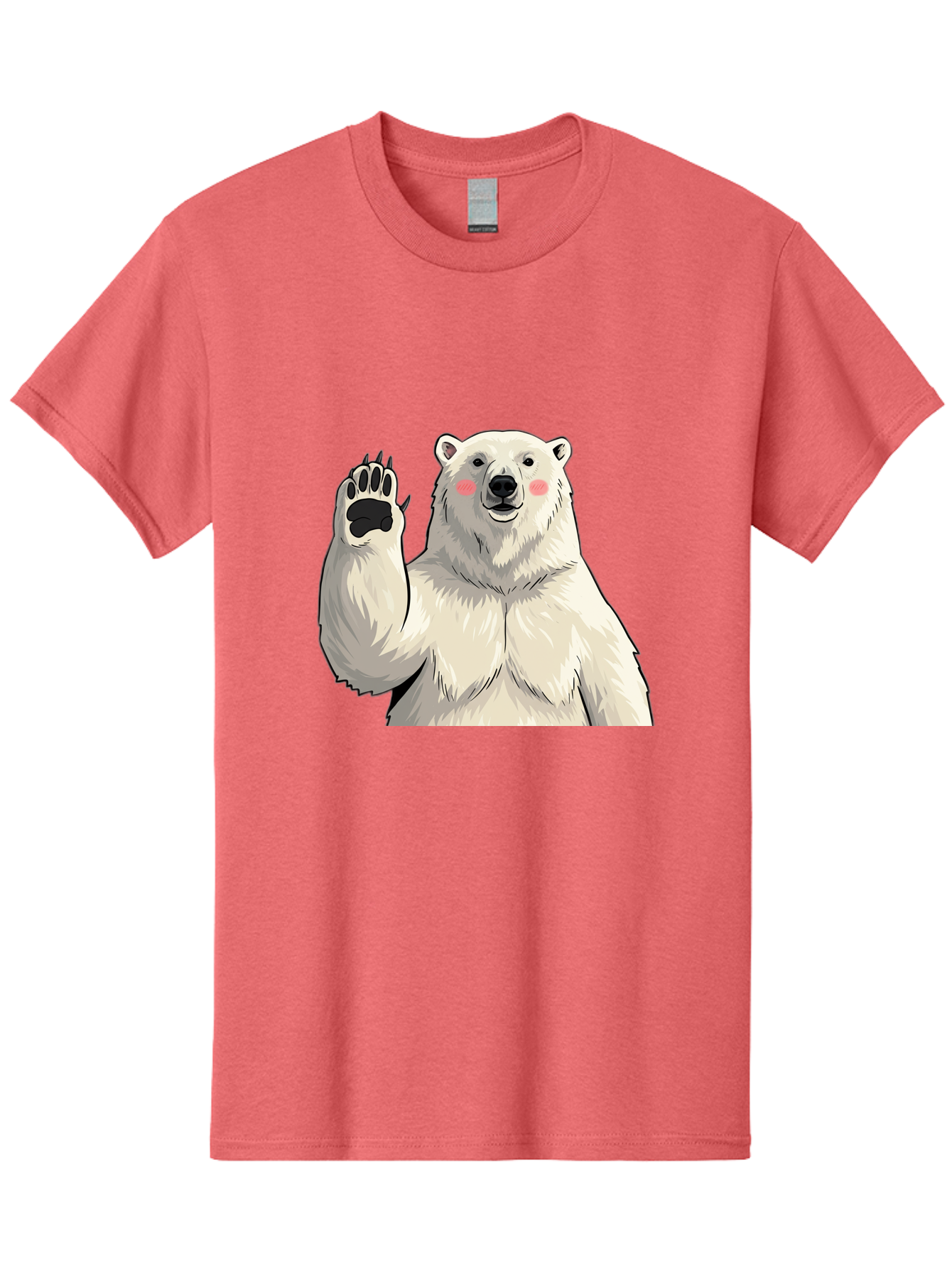 Polar-Bear-4 Men'S Graphic Tee, 100% Cotton, Comfortable Casual Summer Wear, Machine Washable, Cute Polar Bear, Waving Paw, Friendly Gesture, Adorable Cartoon, Pink Blush Cheeks, White Fur, Black Nose, Cartoon Character, Kawaii Design Bae641 10